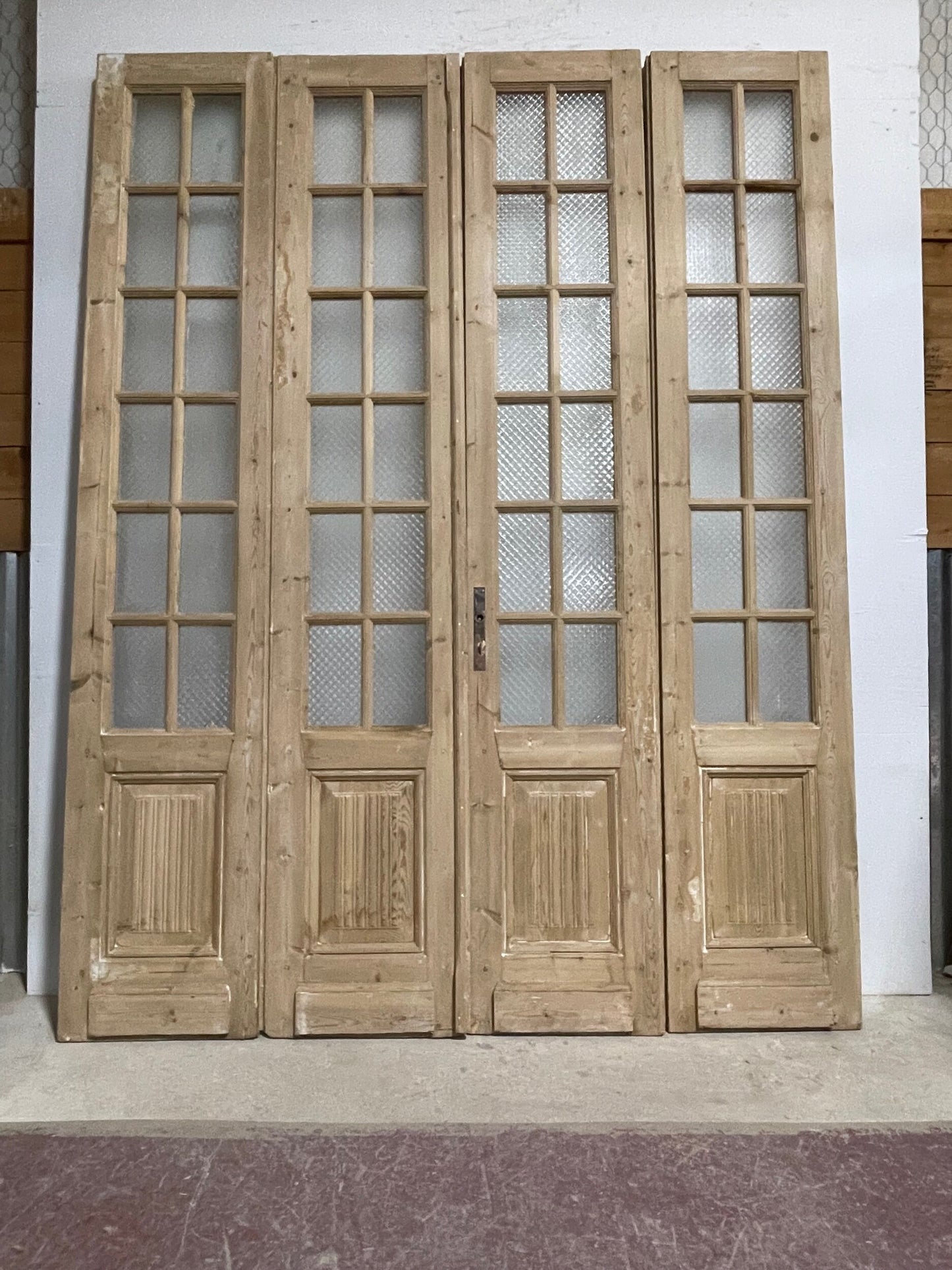 Antique French panel doors with glass (100 x 77) I063