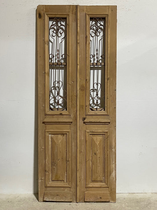 Antique French panel doors with metal (92.5 x 37.25)  I039