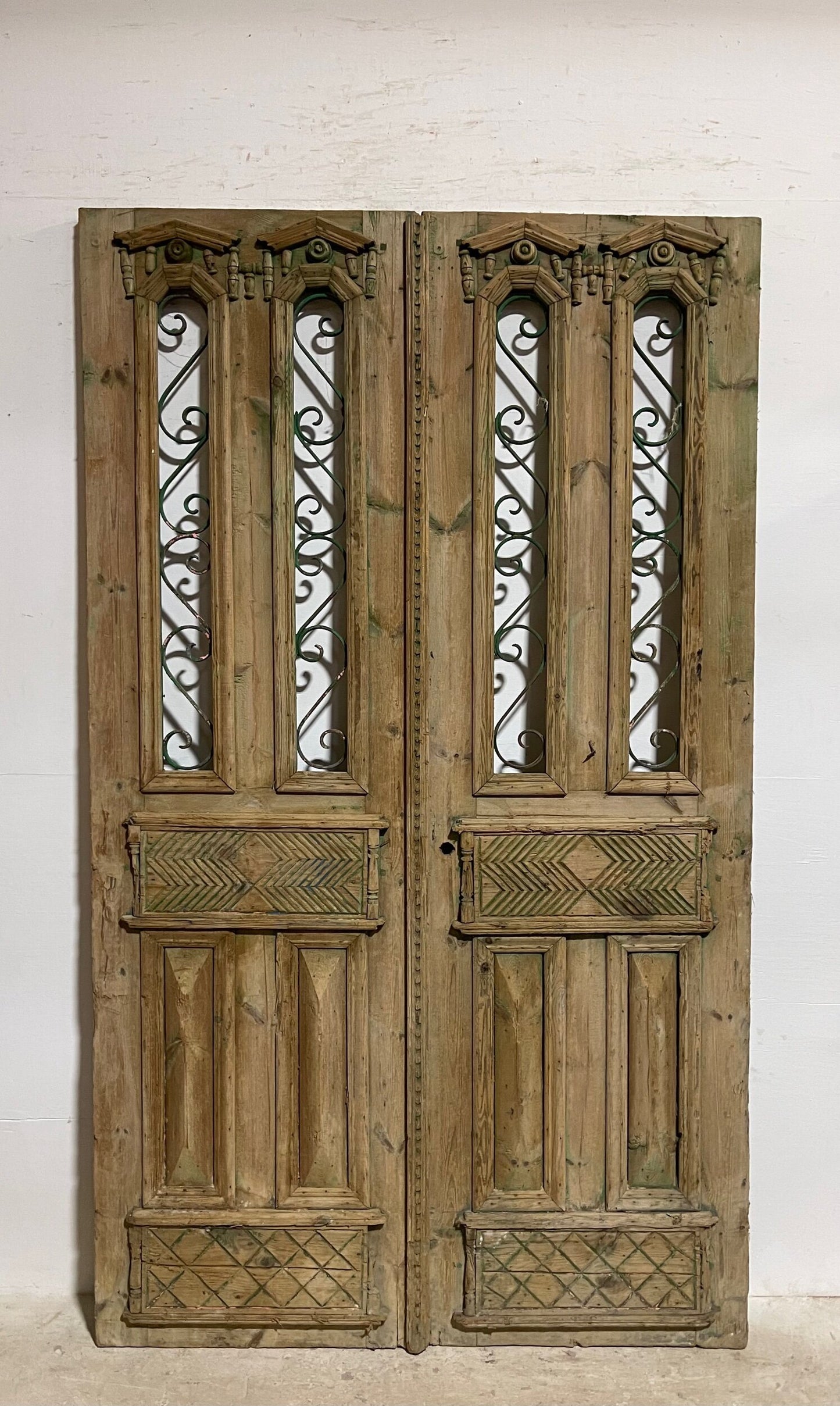 Antique French Panel Doors with Metal (94 x 27.5) I010