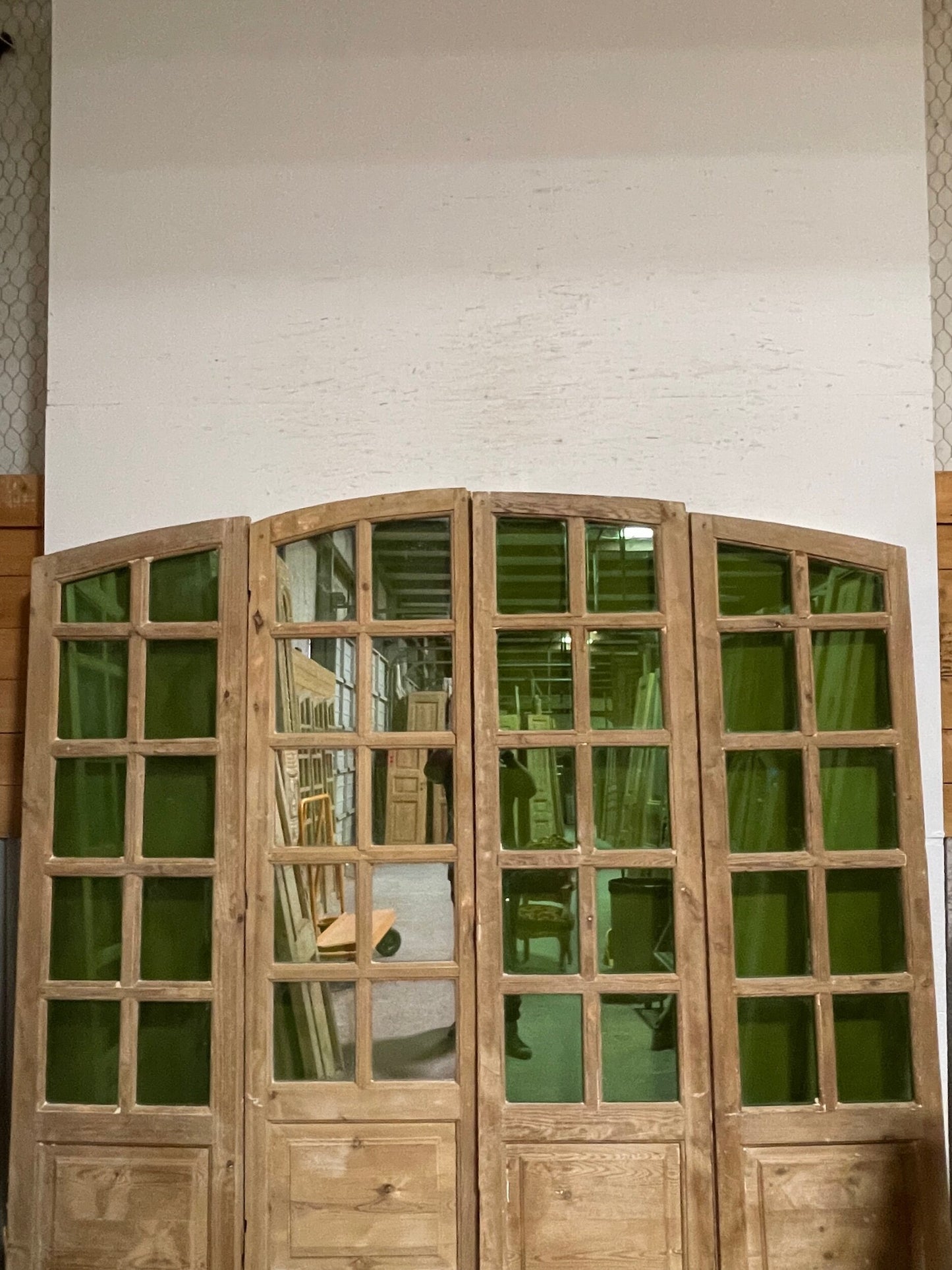 Antique French panel doors with glass (86.25x92.75) I238