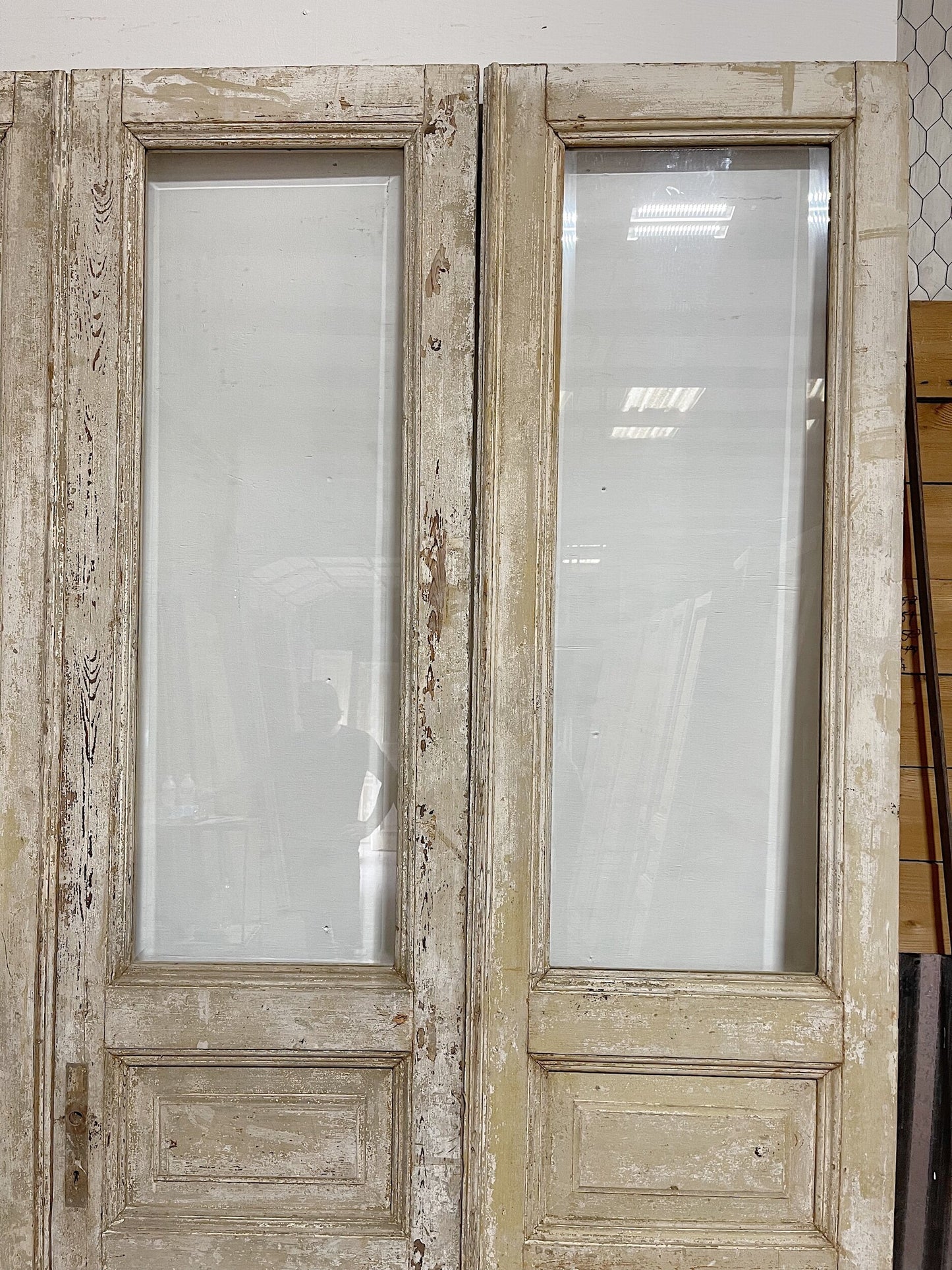 Antique French doors (96.5x99.5) with glass, 4 piece set E1126