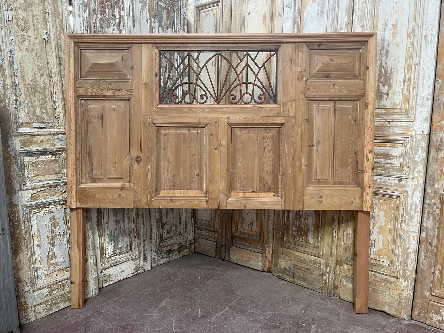 Antique headboard with metal