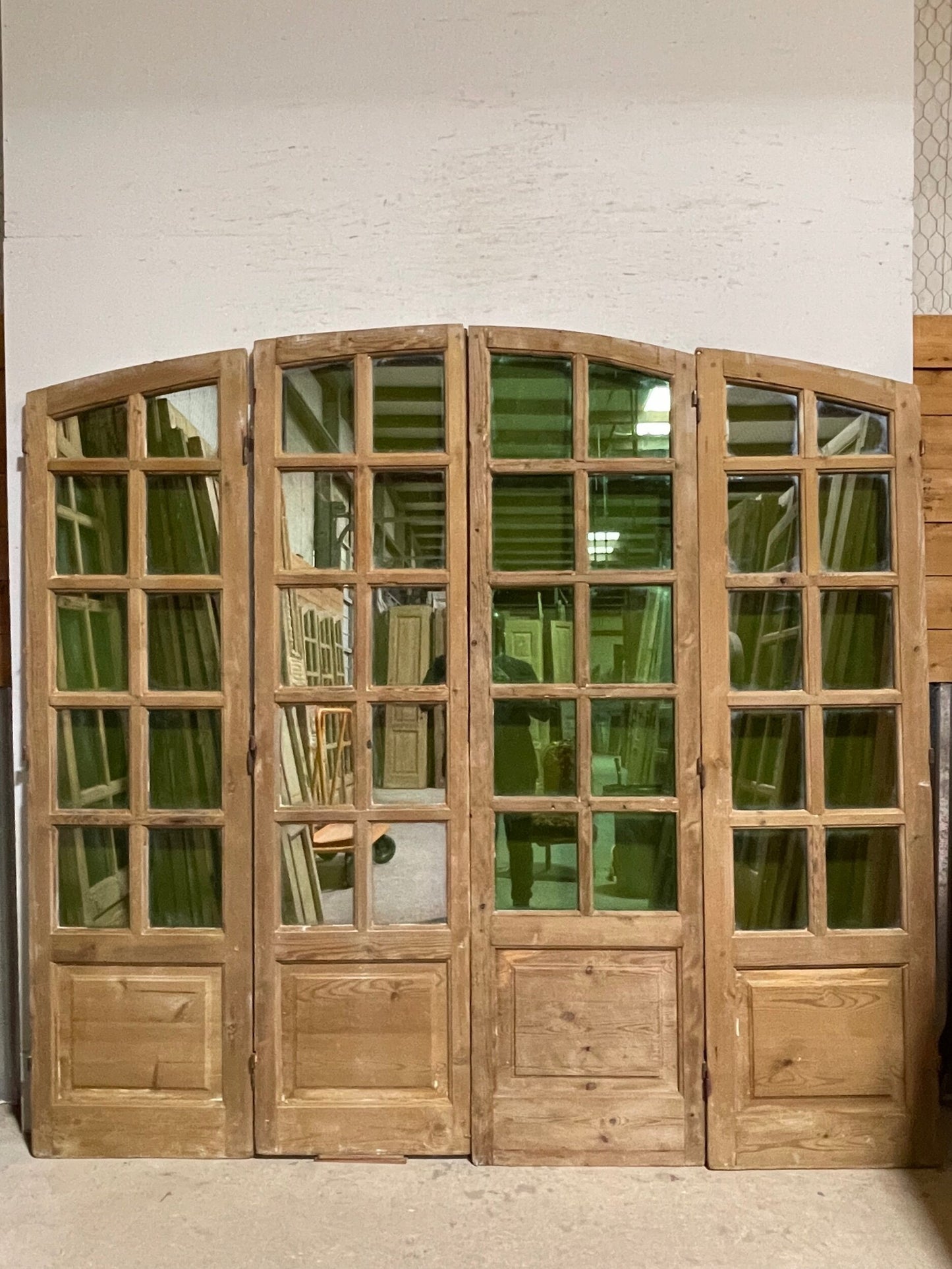 Antique French panel doors with glass (86.25x92.75) I238