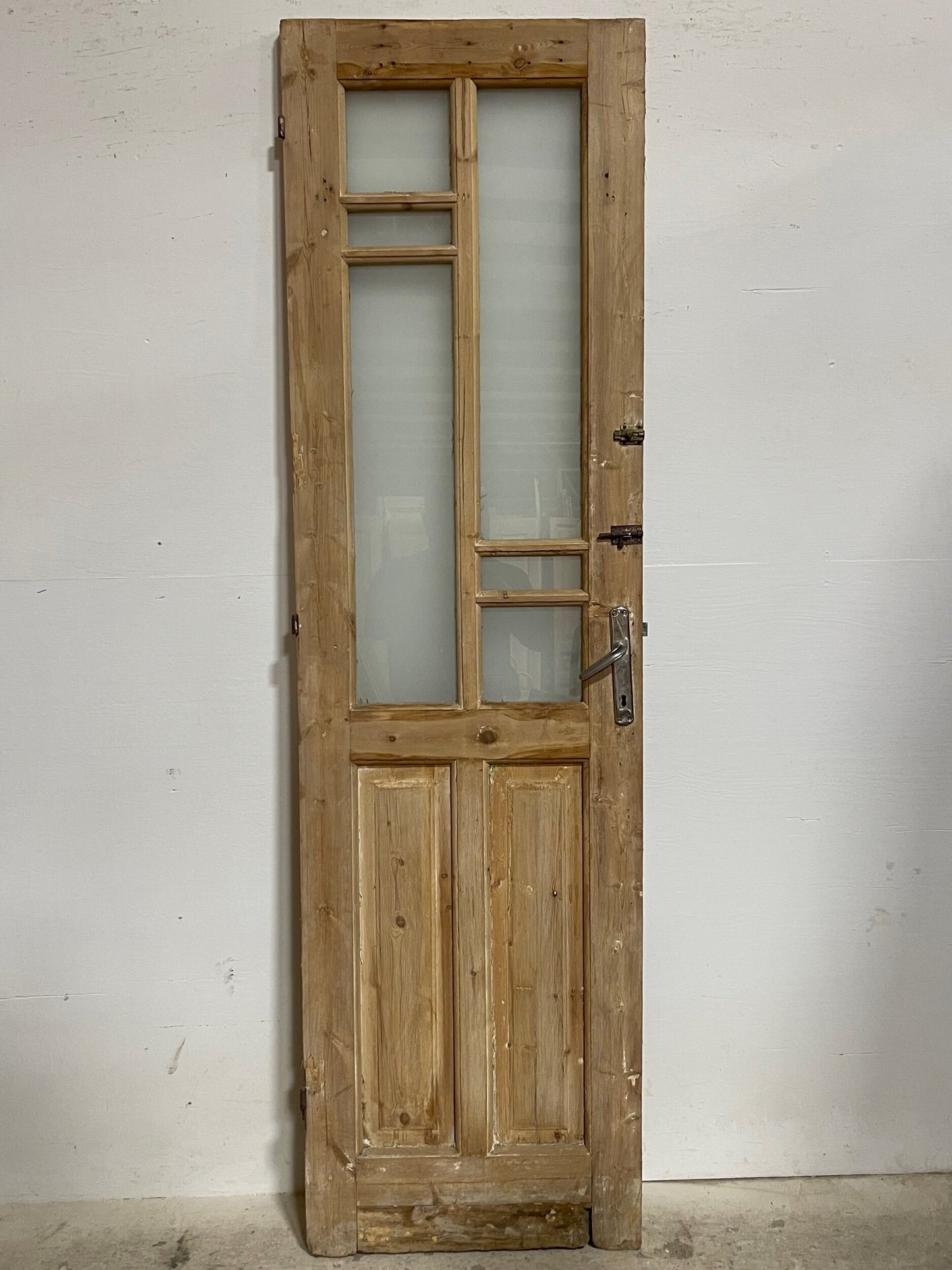 Antique French panel door with glass (85x24) I213