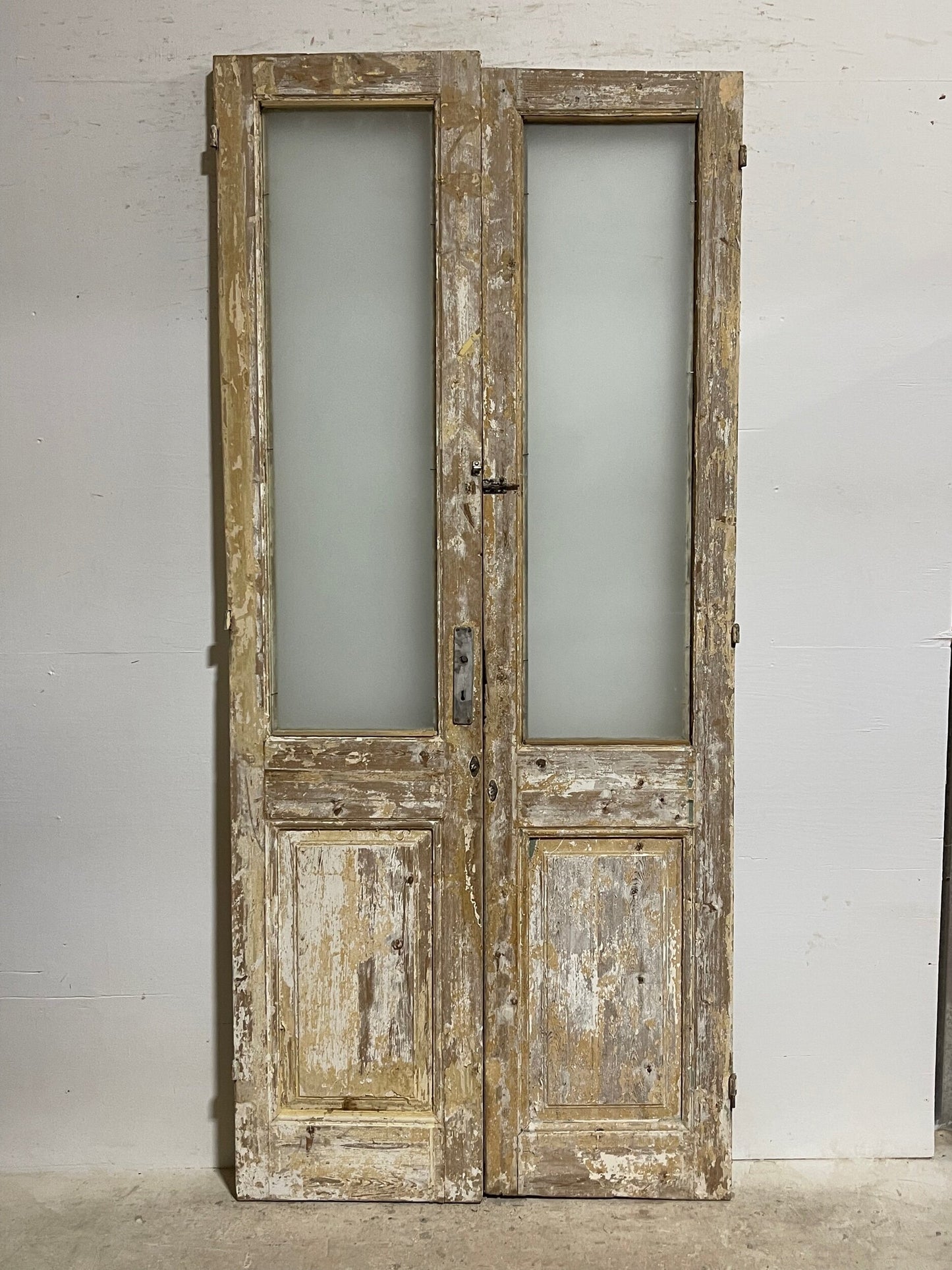 Antique French panel door with glass (97.5 x 43.5) I023