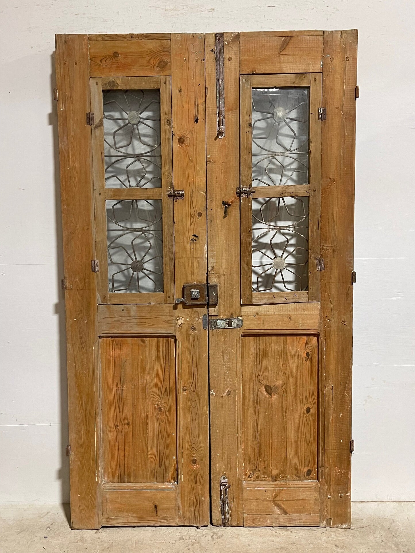Antique French Panel Doors with Metal (87 x 50.5) I008