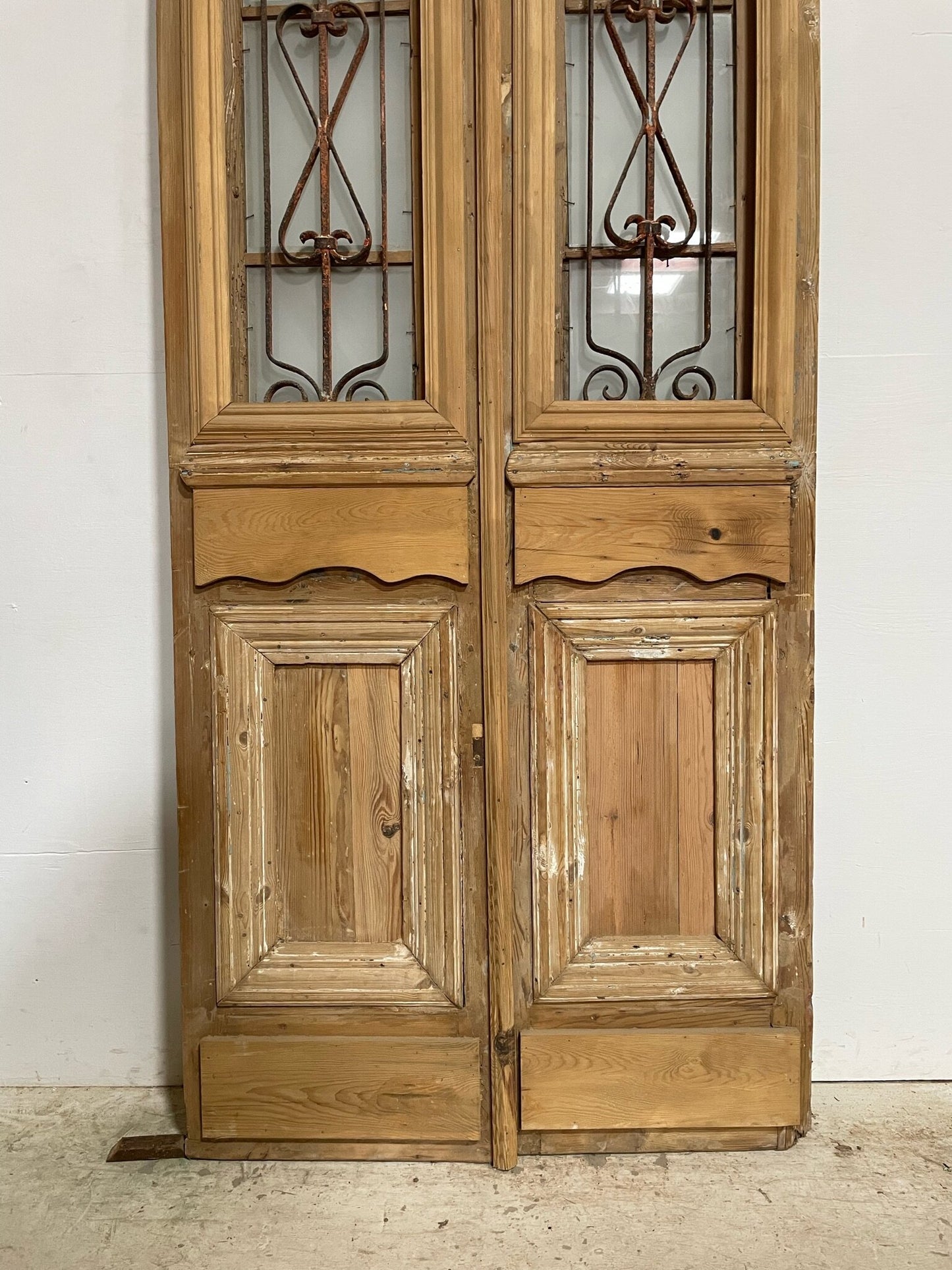 Antique French door (88x38.5) with metal F0895