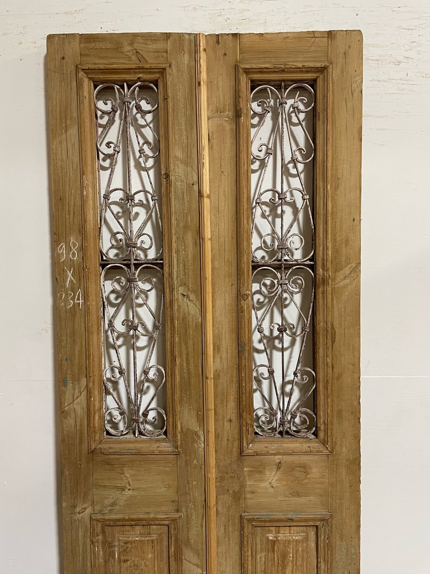 Antique French door (92x38.5) with metal E16