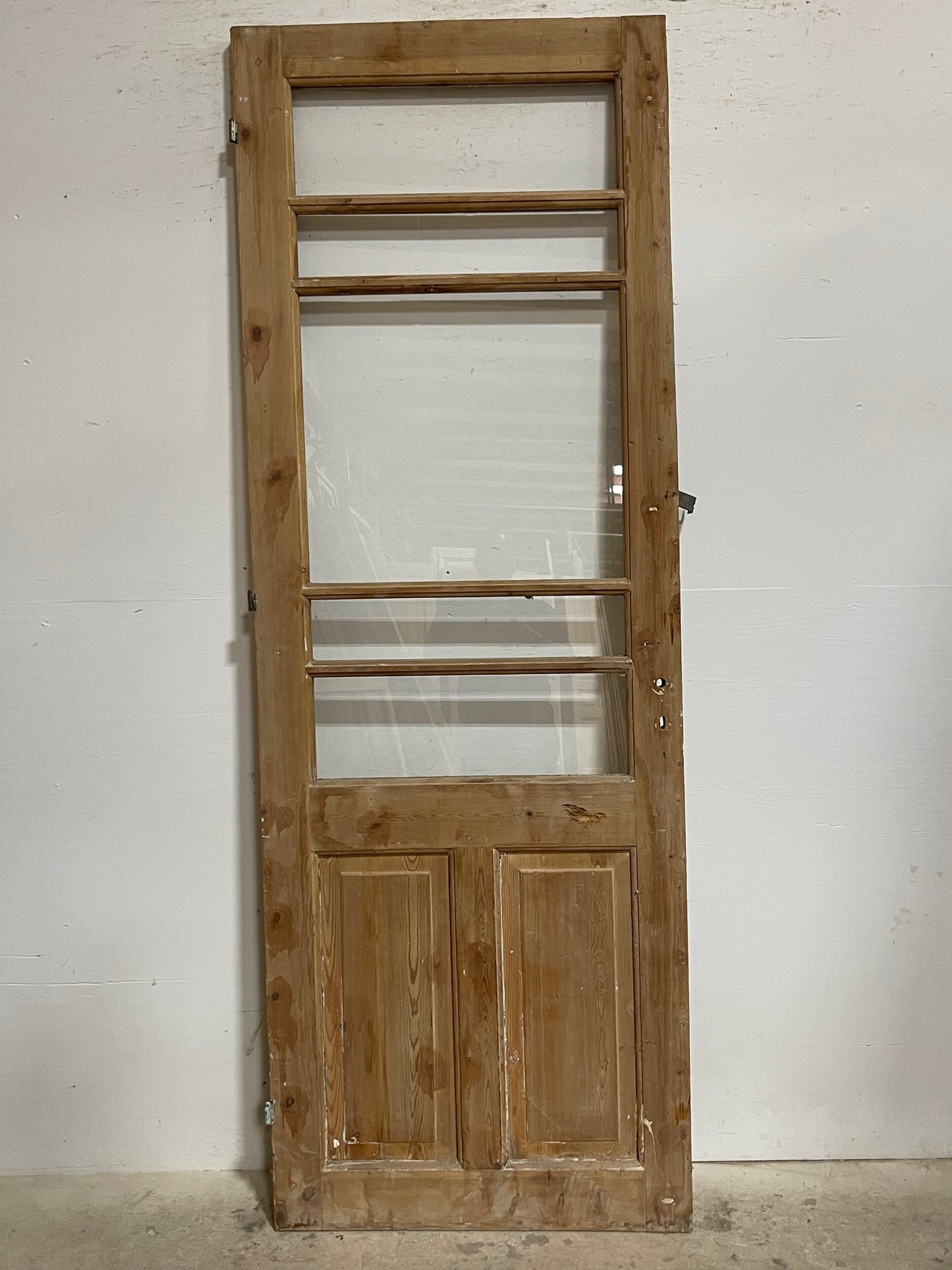 Antique French panel door with glass (90x32) I223