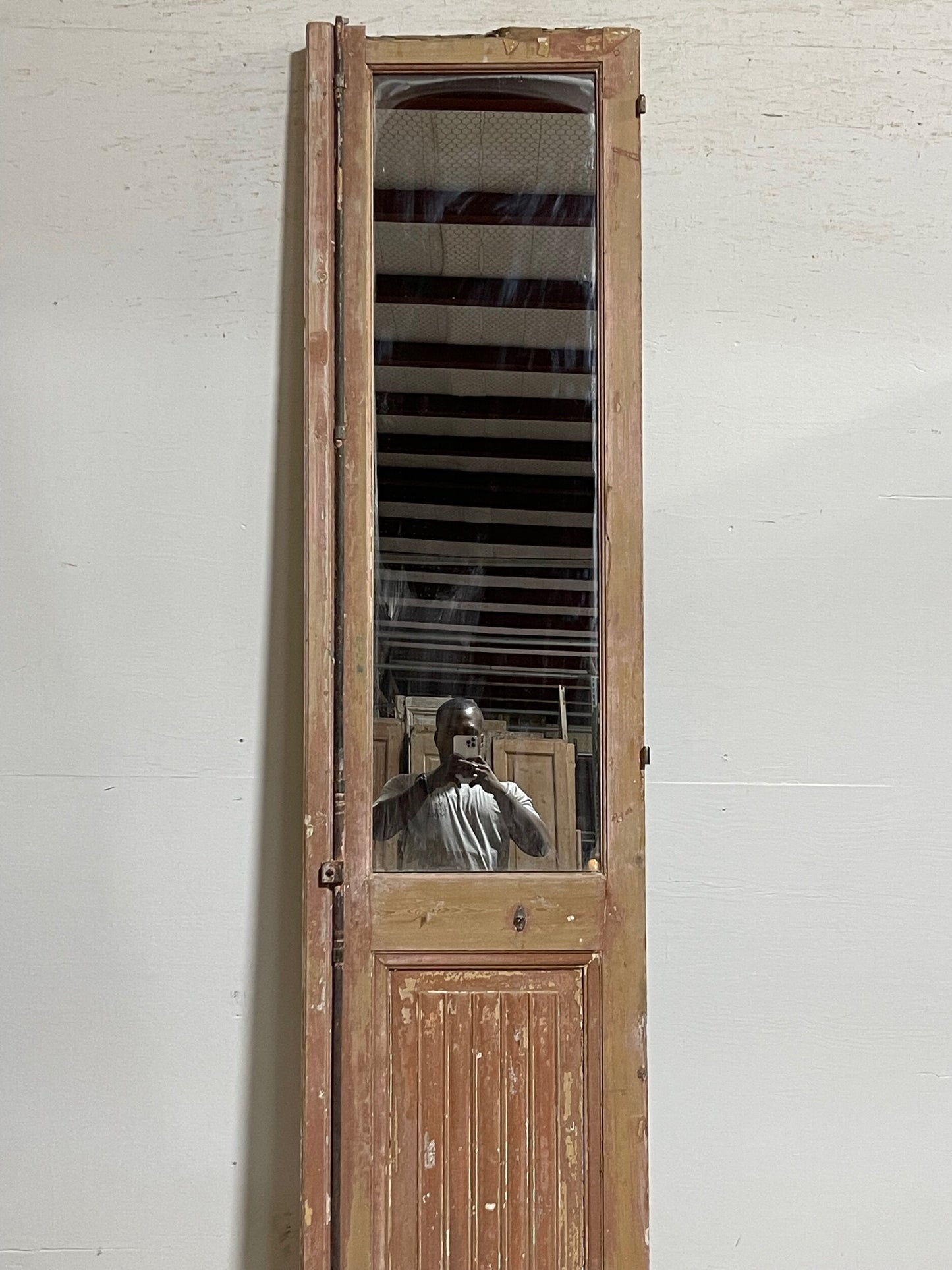 Antique French panel door with glass (96.5x21.5) I253