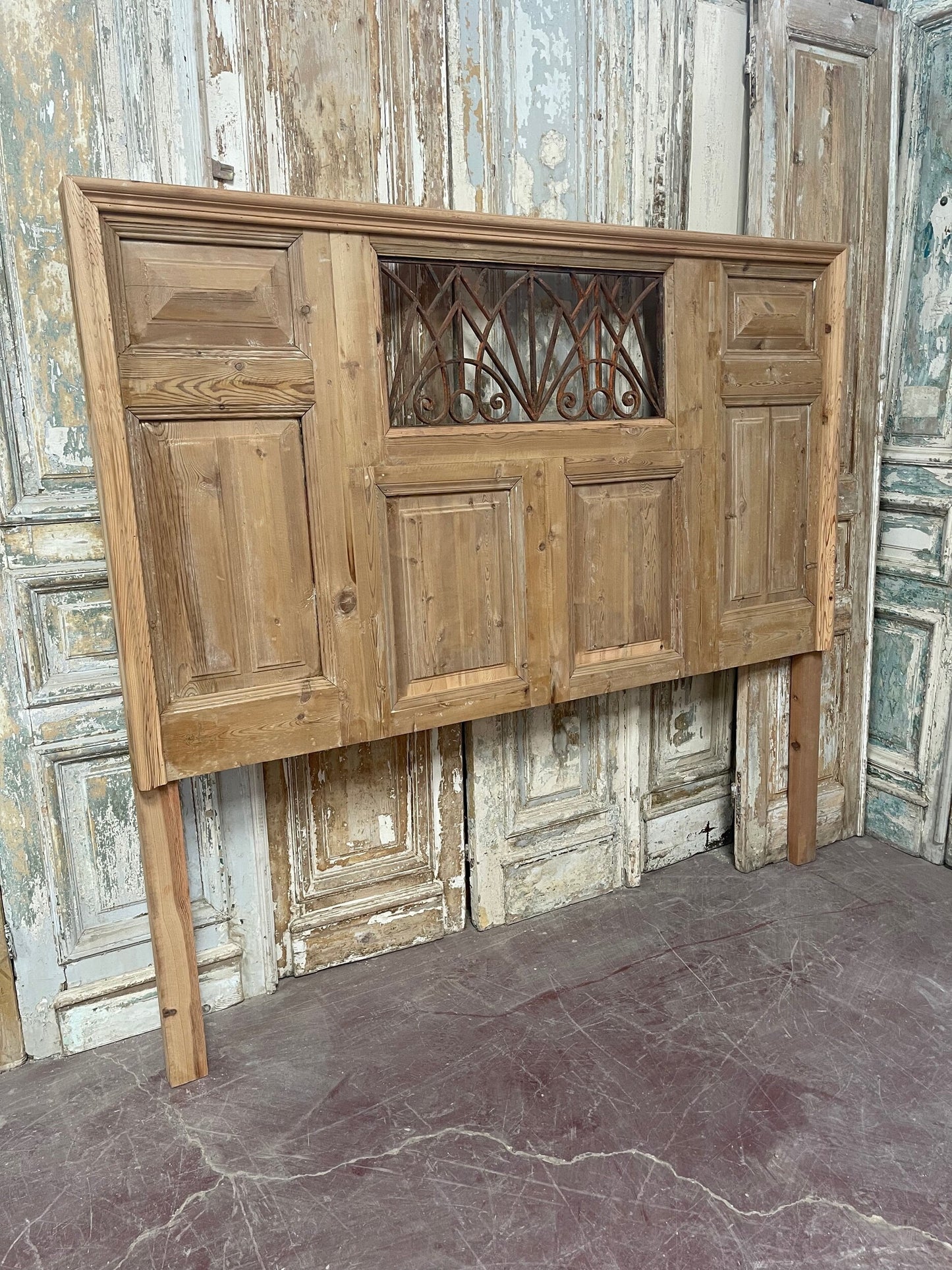 Antique headboard with metal