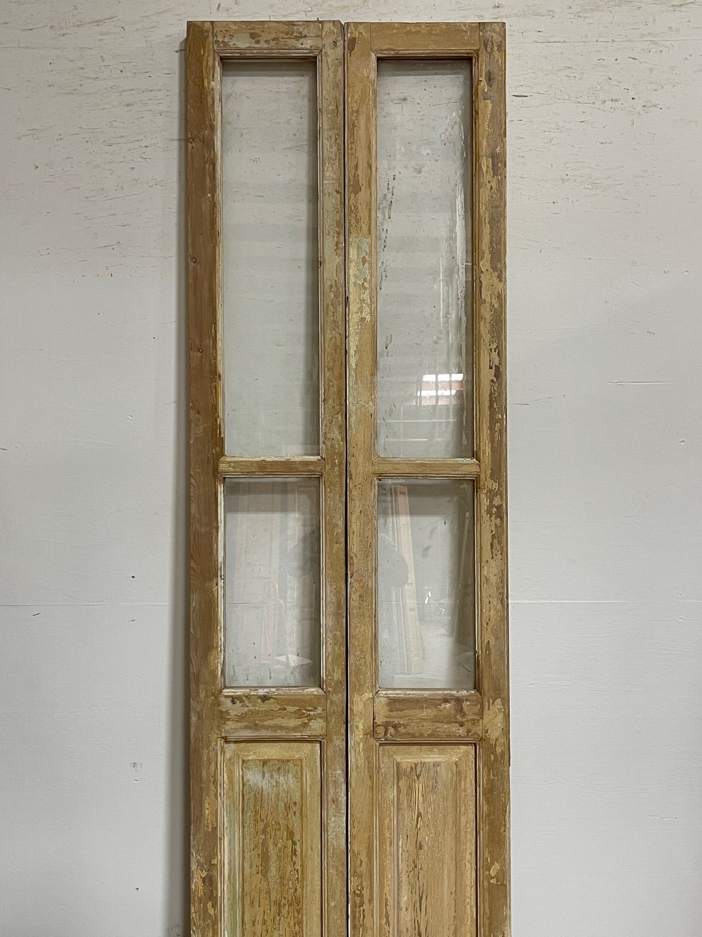 Antique French panel doors with glass (97.25x26.75) I244