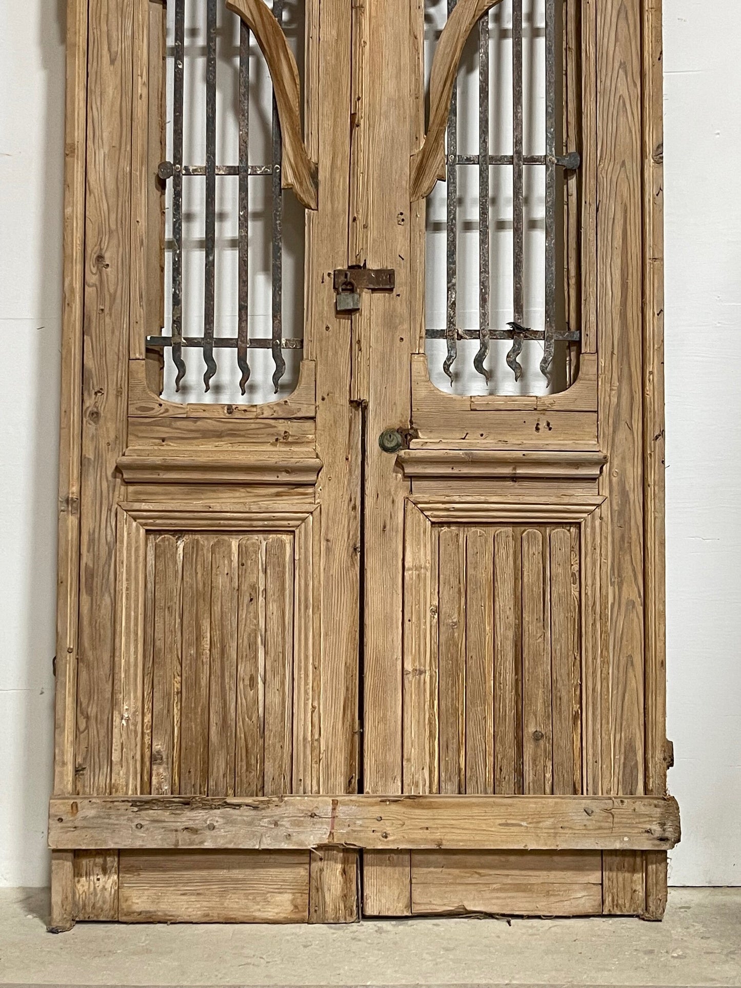 Antique French panel doors with iron in frame with transom (125x46.75) I199