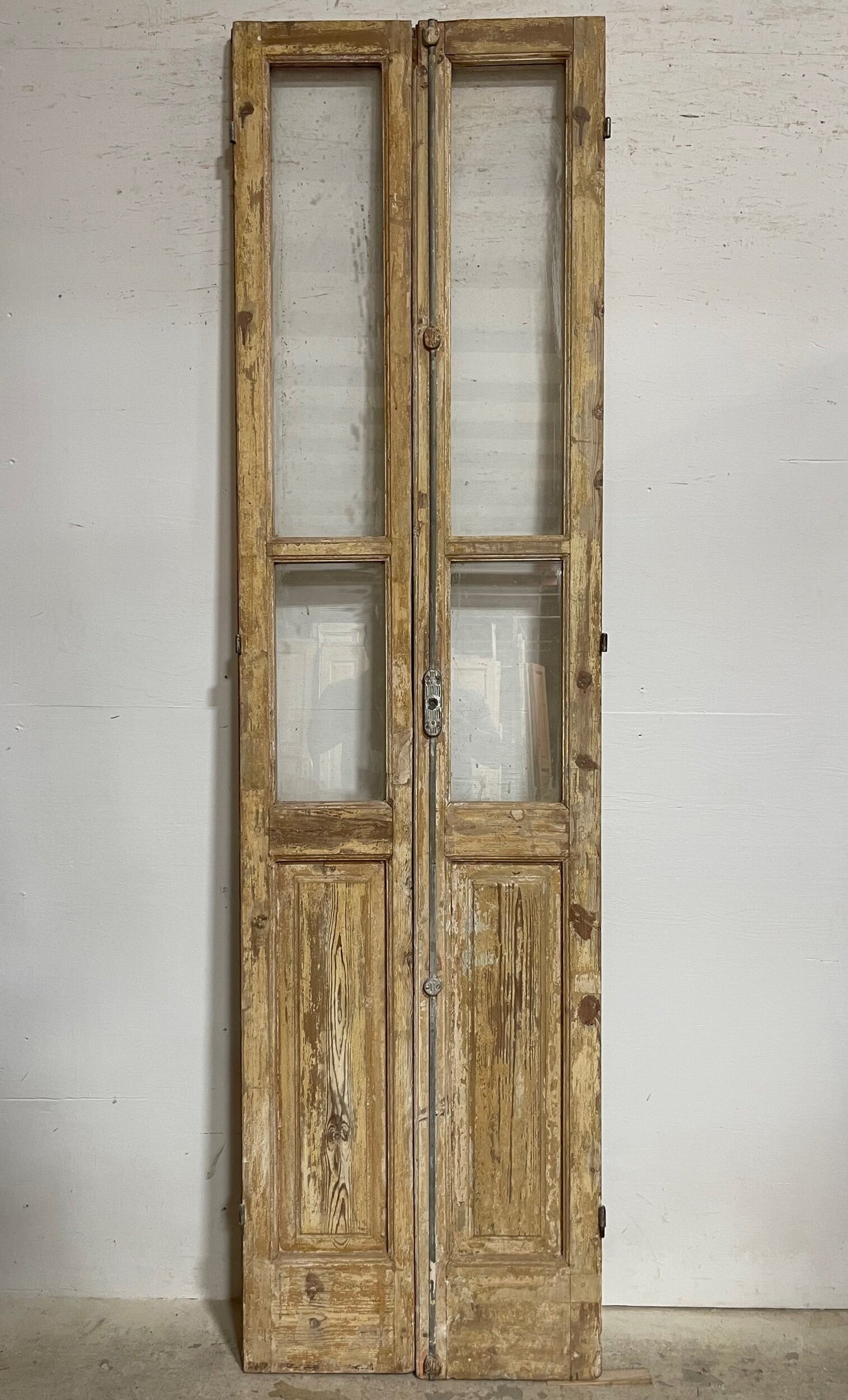 Antique French panel doors with glass (97.25x26.75) I244
