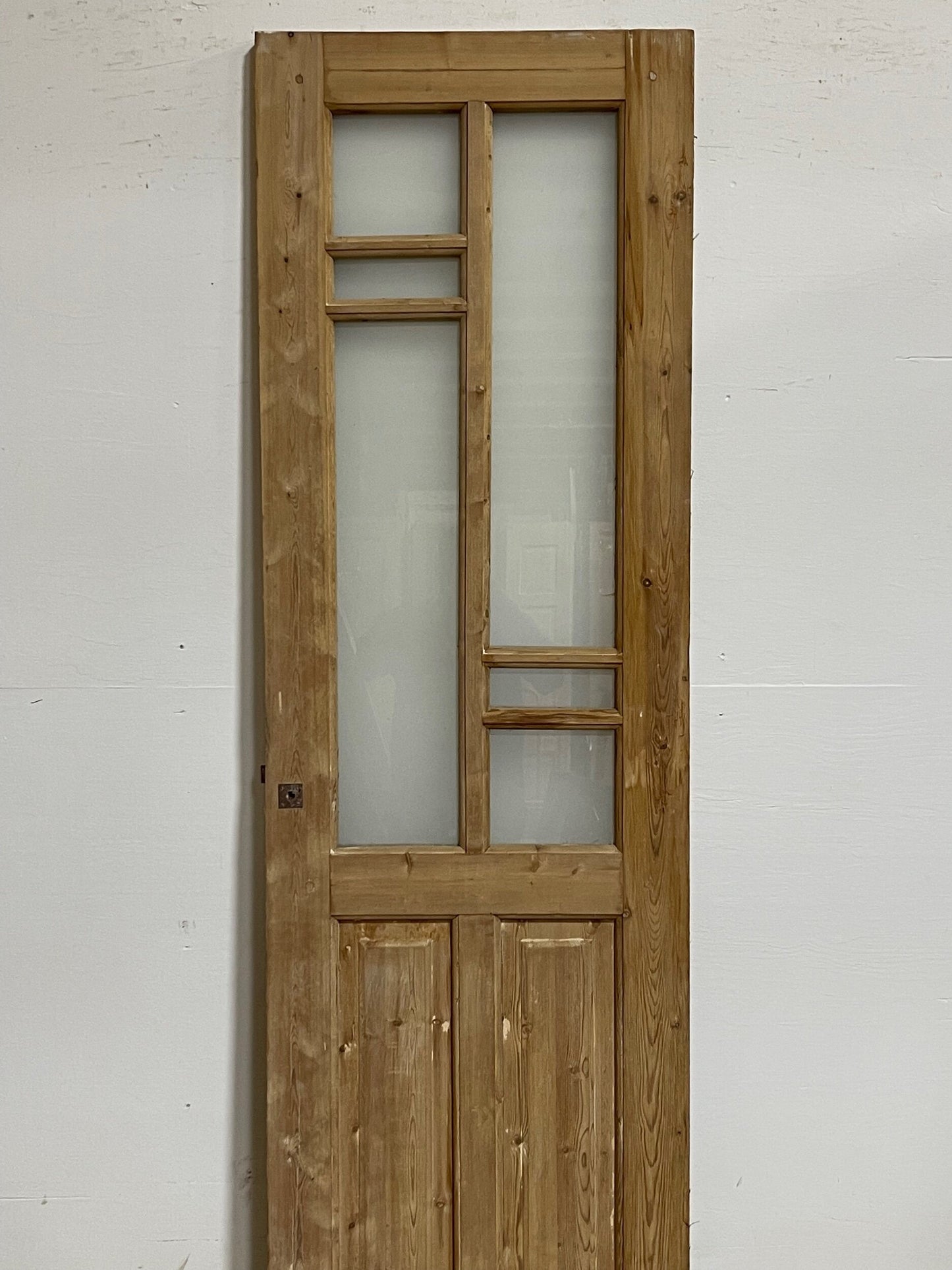 Antique French panel door with glass (85x24.25) I214