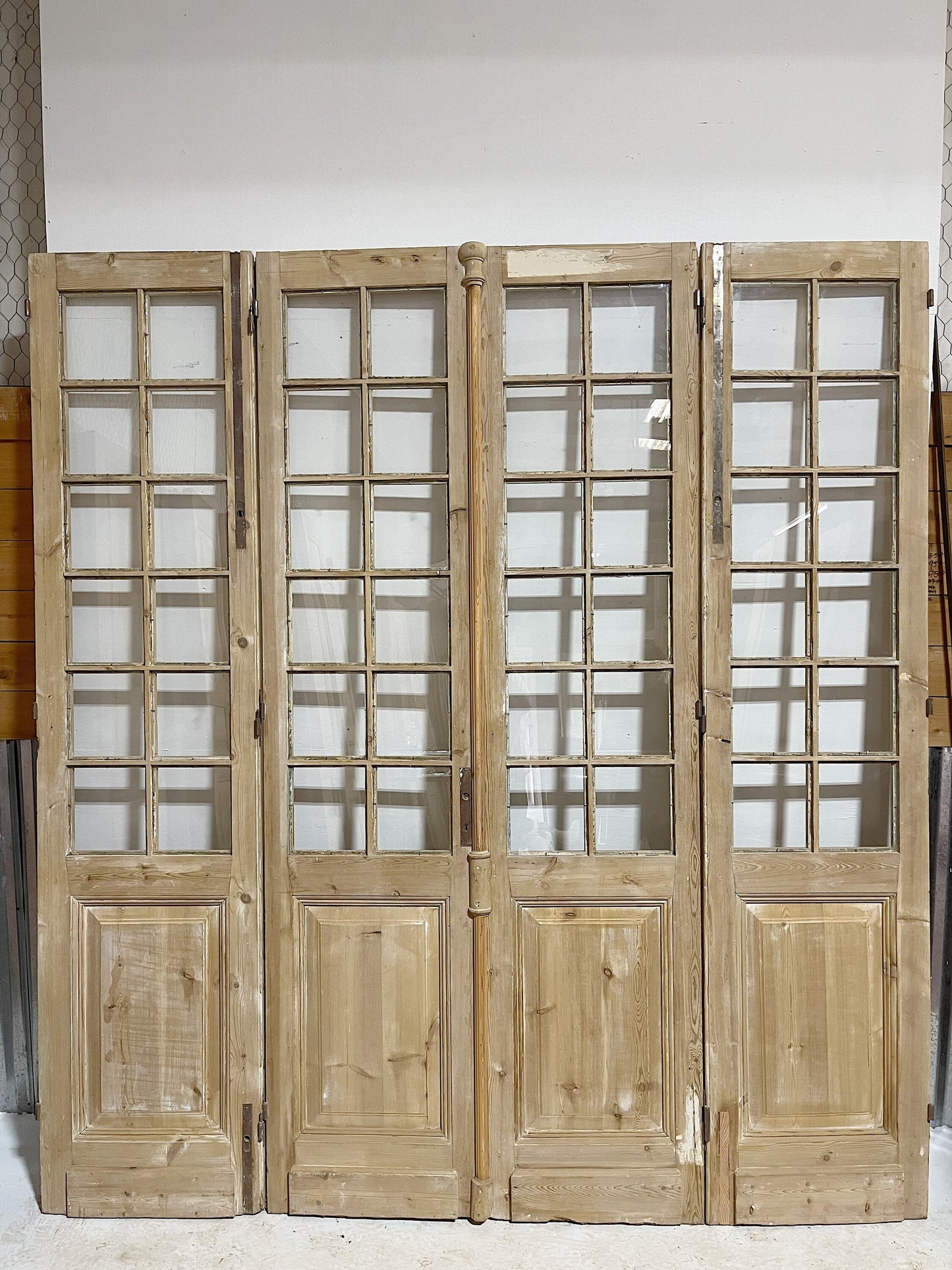 Antique French doors (103.5x96) with glass, 4 piece set E1119