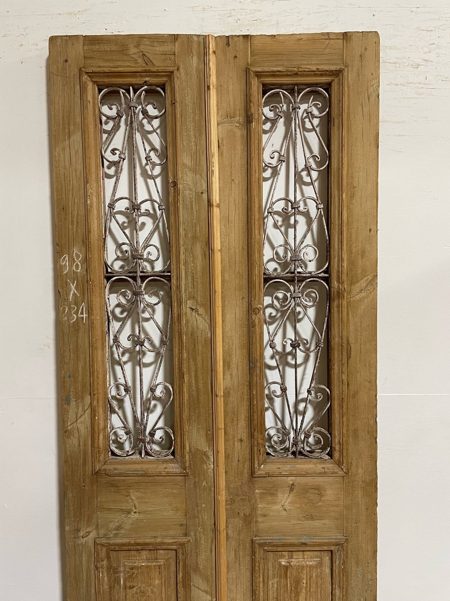 Antique French door (92x38.5) with metal E16
