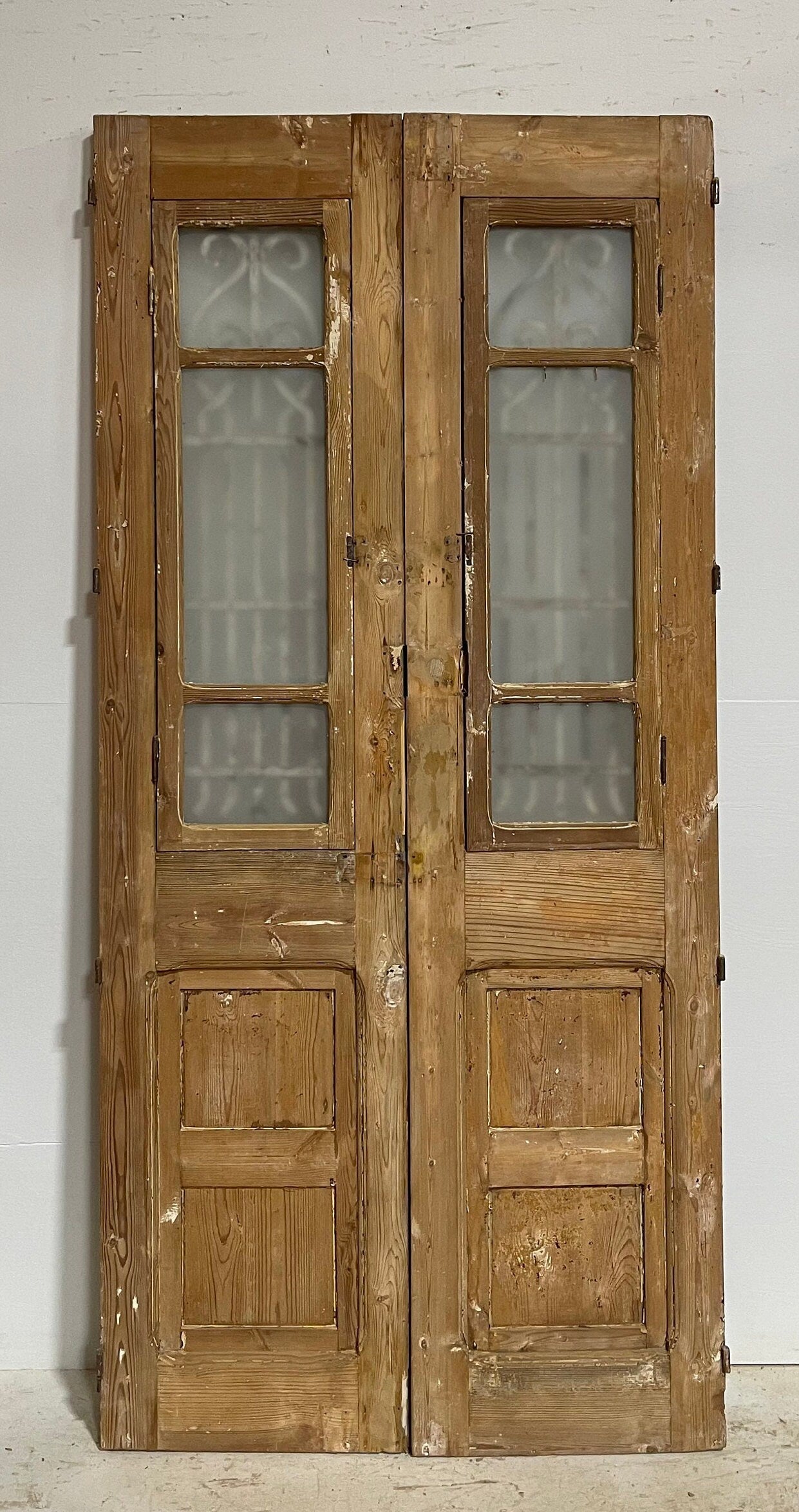 Antique French panel door with metal (87x40.75) G0997s