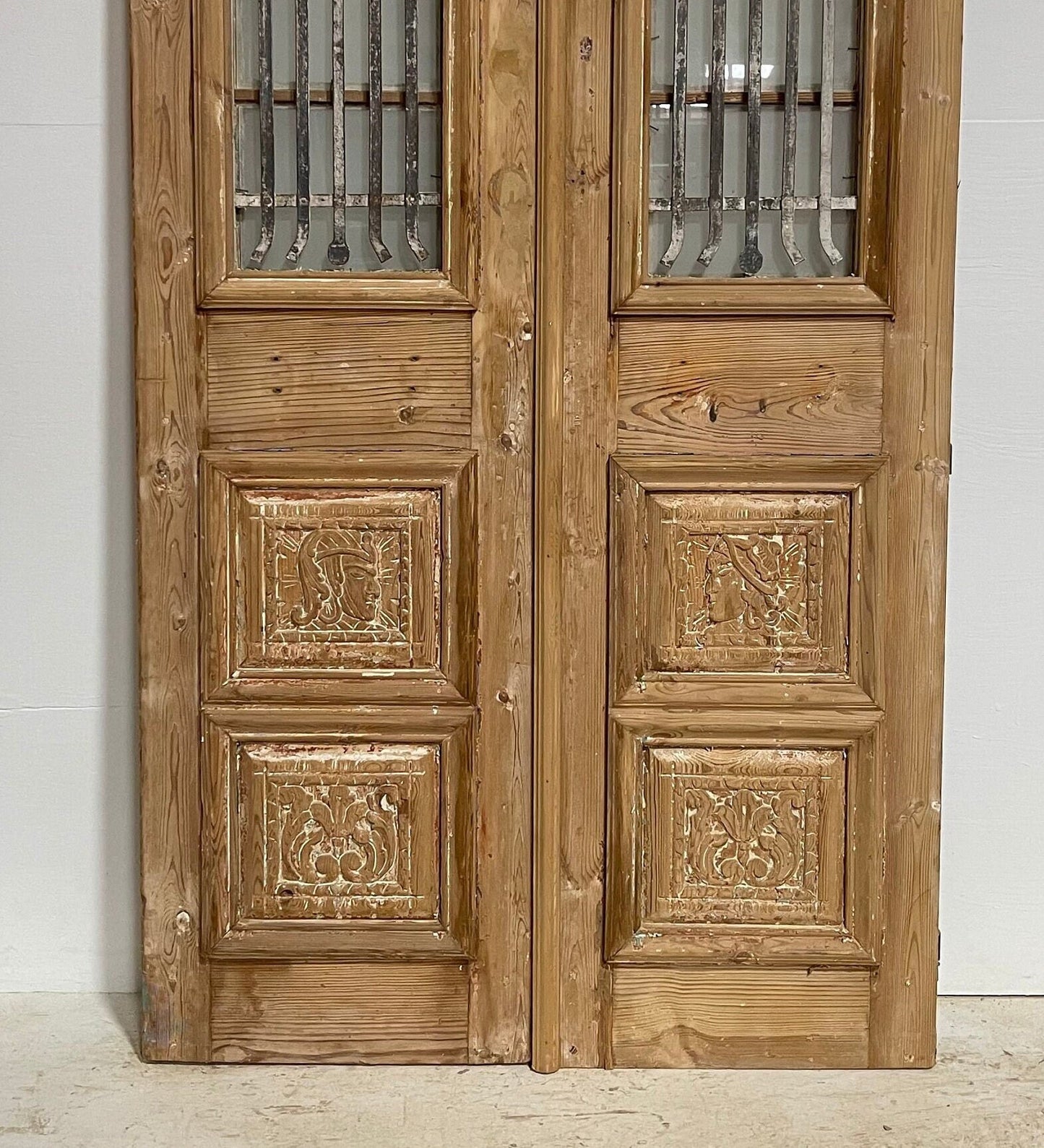 Antique French panel door with metal (87x40.75) G0997s