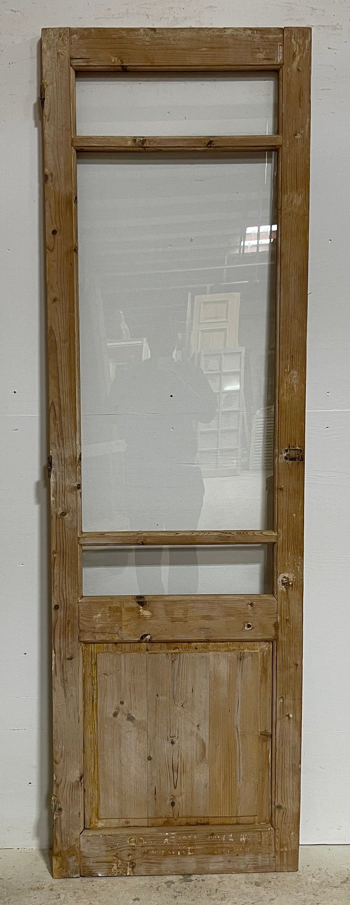 Antique French panel door with glass (84.5x25.5) G1594s