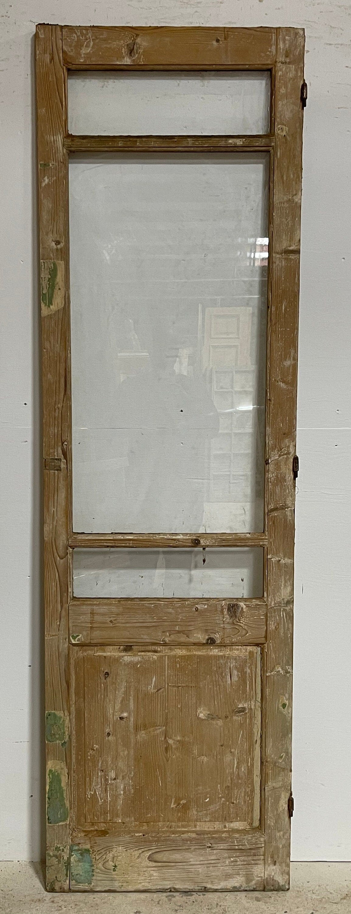 Antique French panel door with glass (86.25x25.25) G1472s