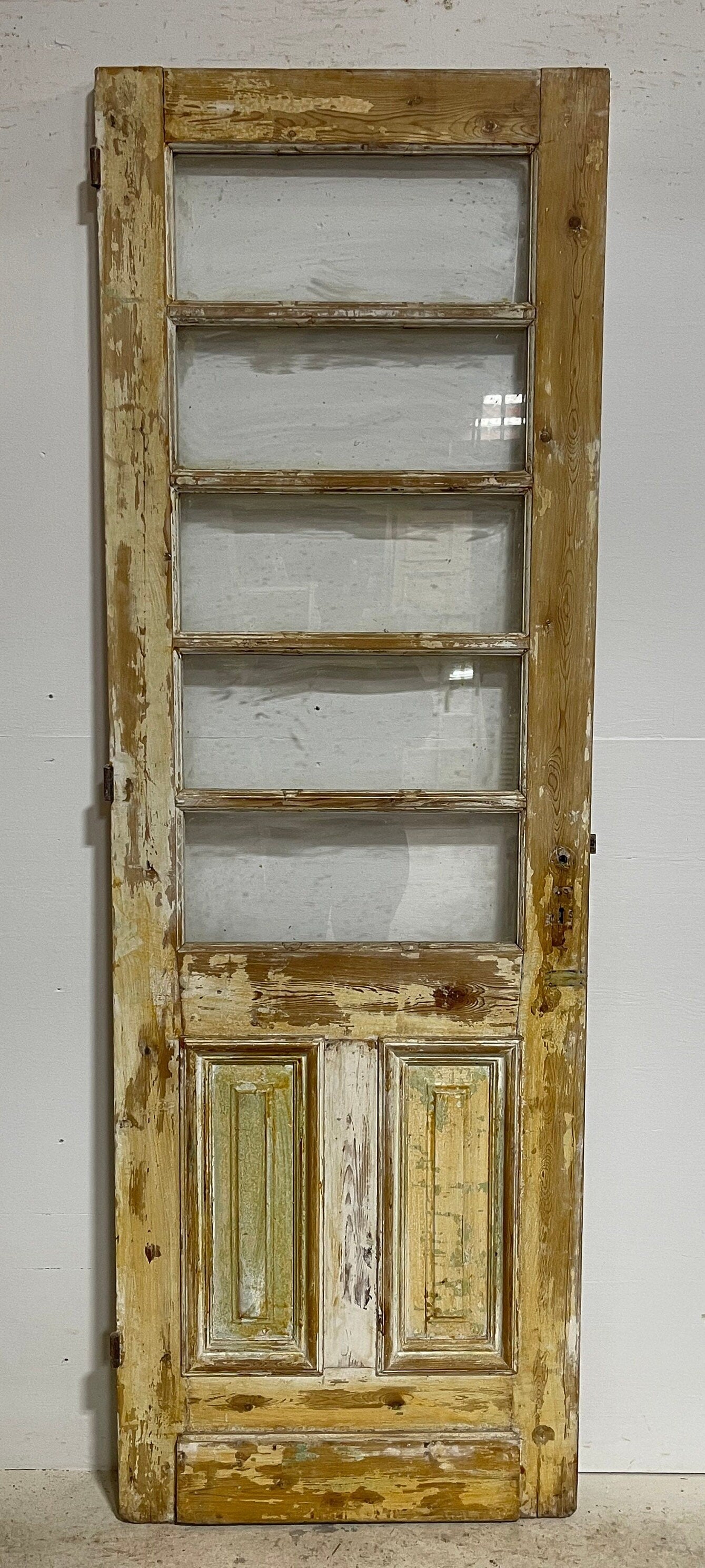 Antique French panel door with glass (85x28.25) G1493s