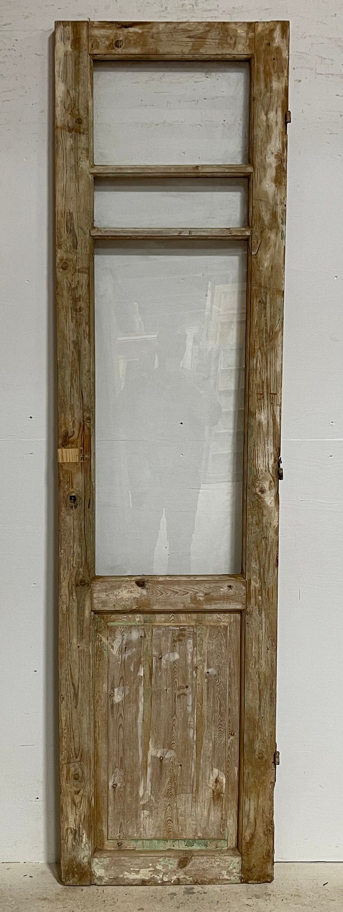 Antique French panel door with glass (89.25x23) G1405s