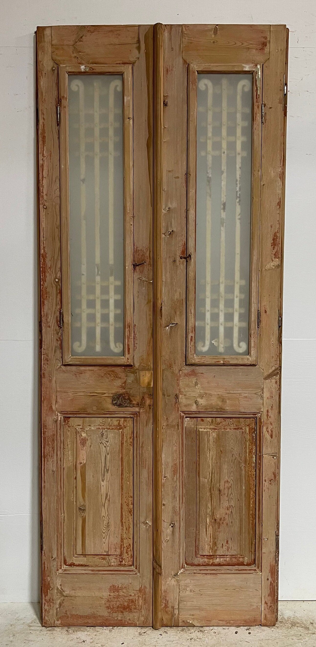 Antique French panel door with metal (98.25x41) G1443s
