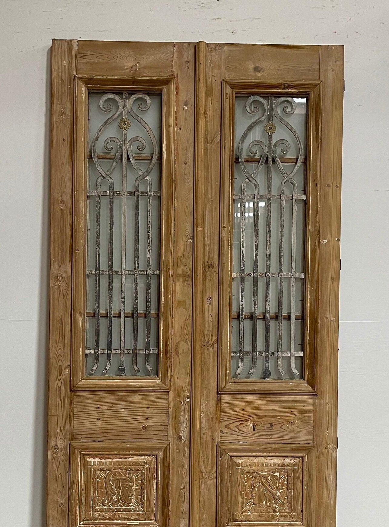 Antique French panel door with metal (87x40.75) G0997s