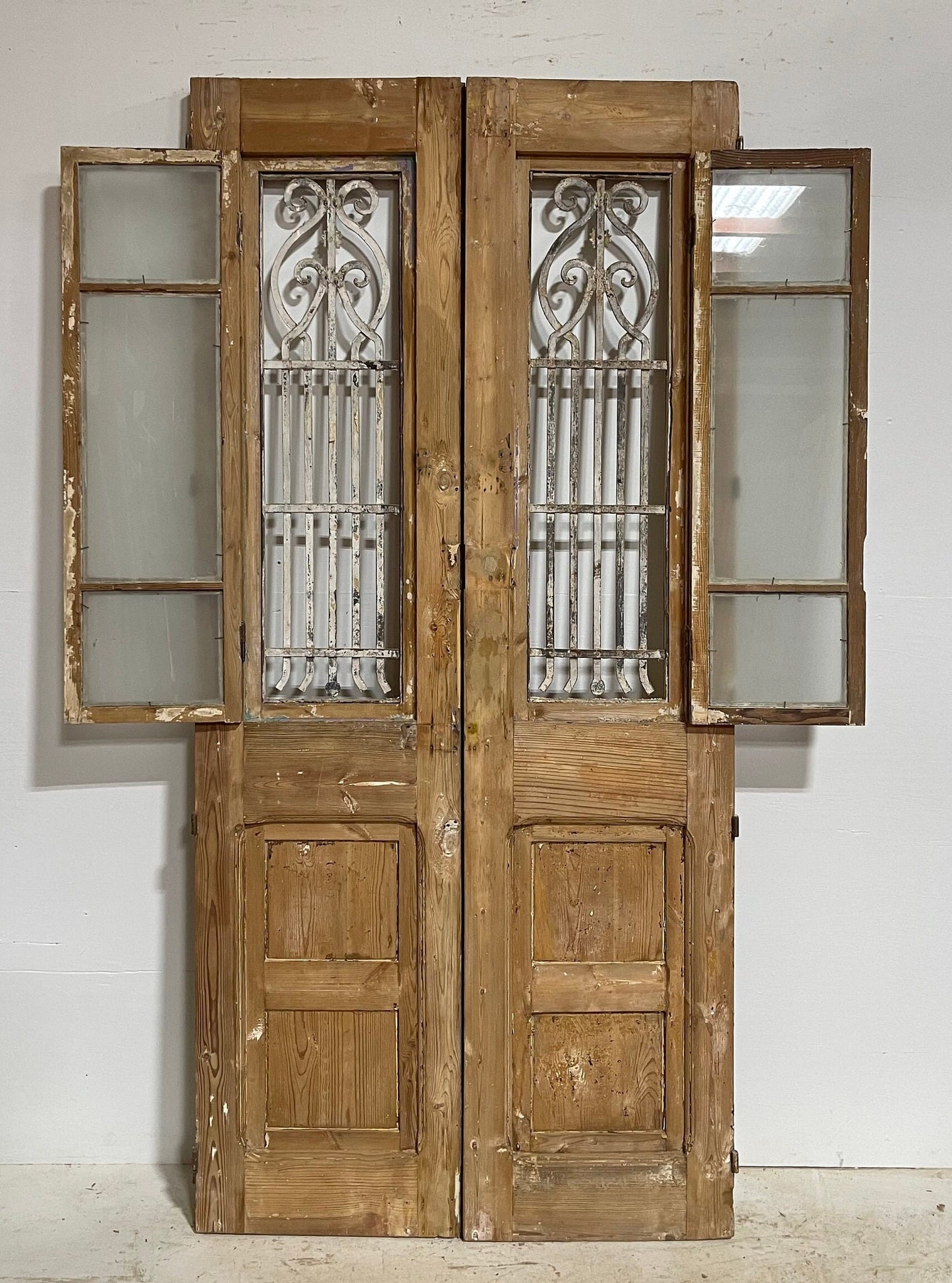 Antique French panel door with metal (87x40.75) G0997s