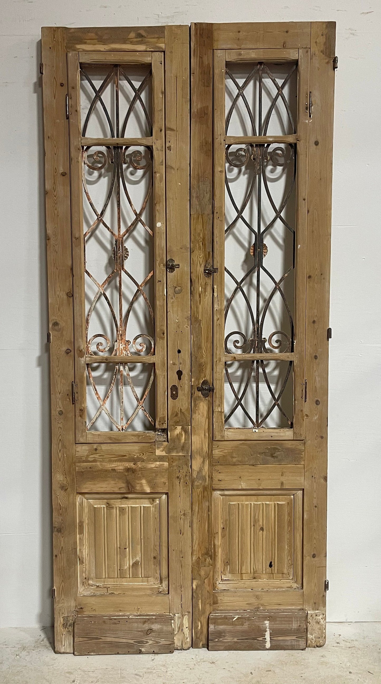Antique French panel doors with metal (96x43.5) H0021s