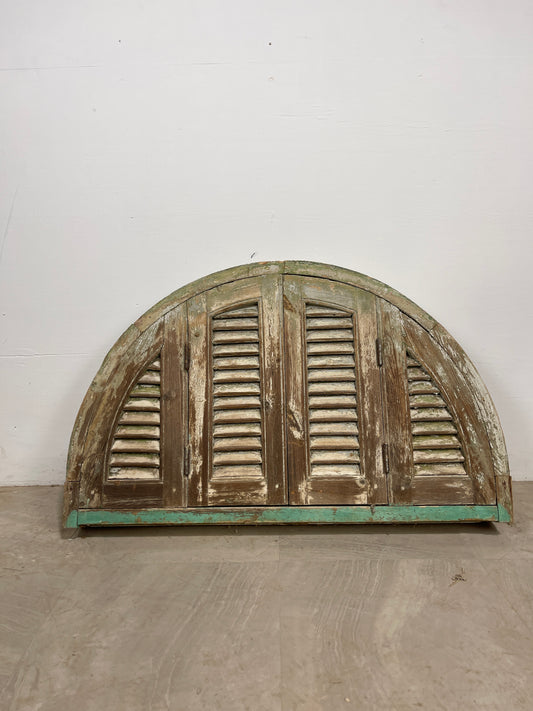 Antique French Shutters - 4 piece set arched in frame (26.5 x 43.25 x 5.75 ) O992