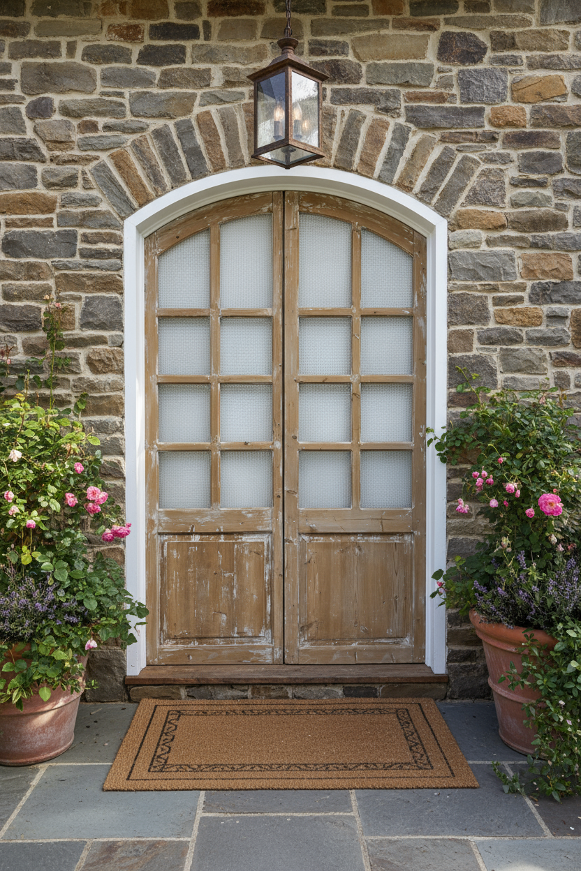 Antique French panel arched  doors with Glass (89 x 54.5) P6