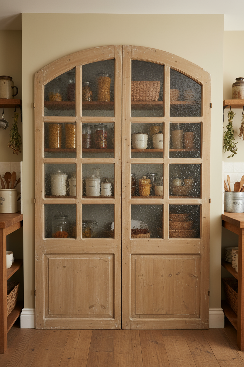 Antique French panel arched  doors with Glass (89 x 54.5) P6