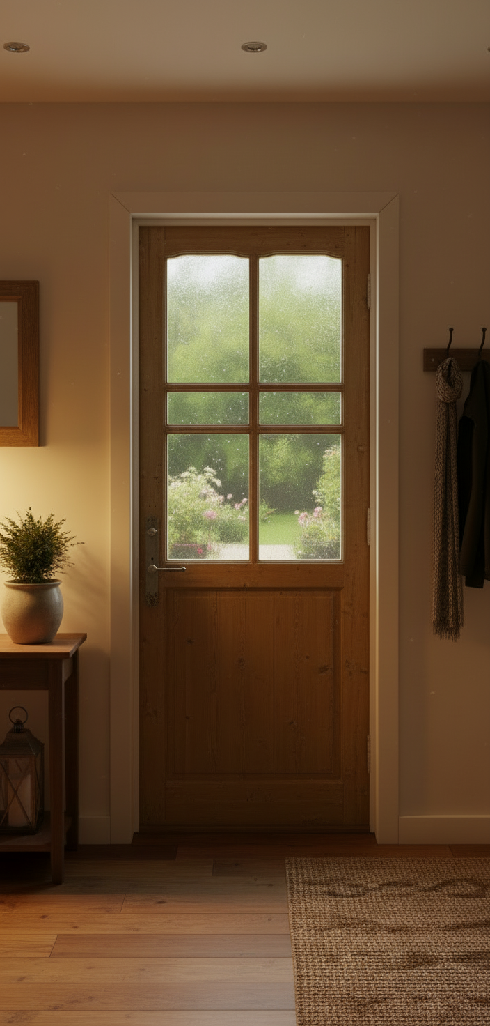 Antique French panel single door with glass (81x32.25) P199