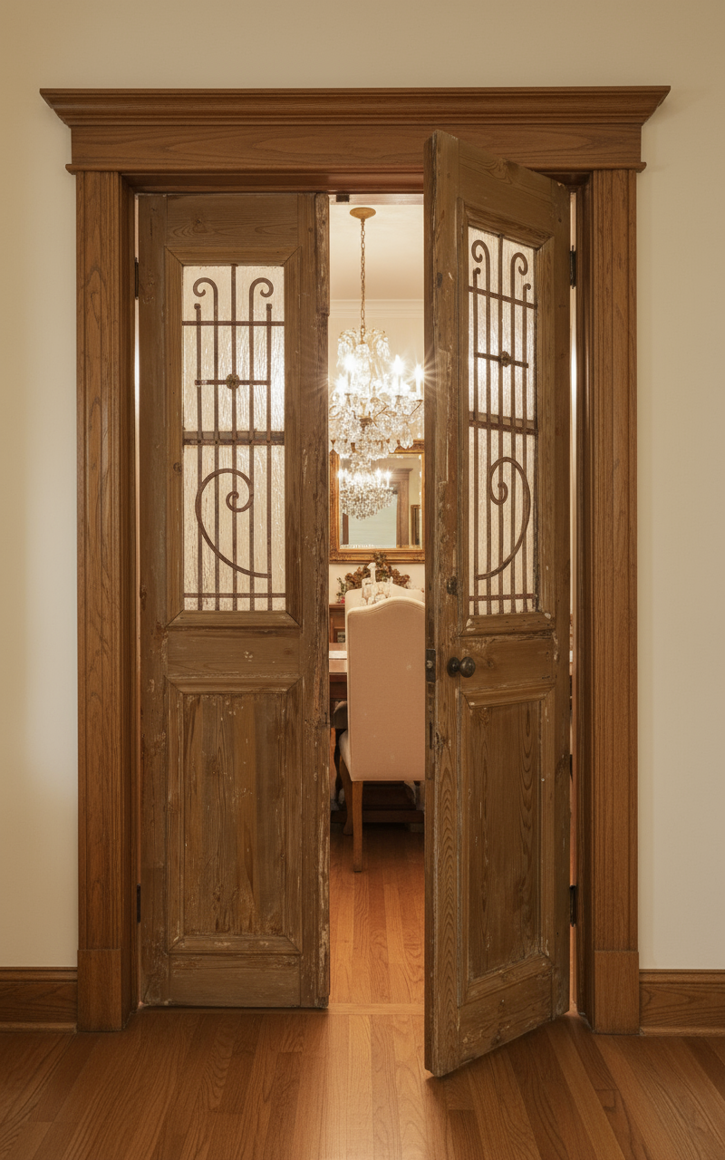 Antique French panel doors with Metal (85x41) P91