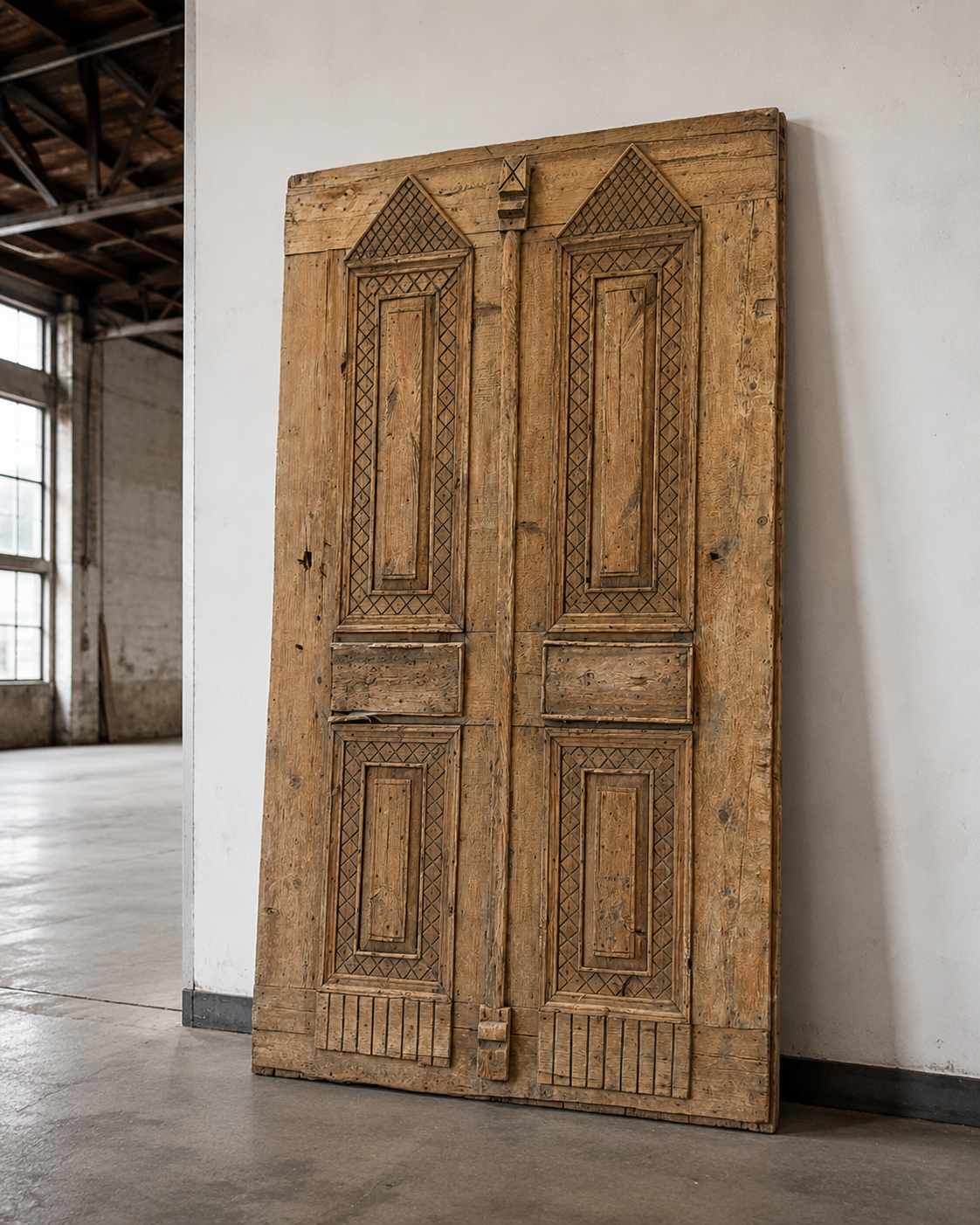 Antique French panel door with carvings (99x59) P131