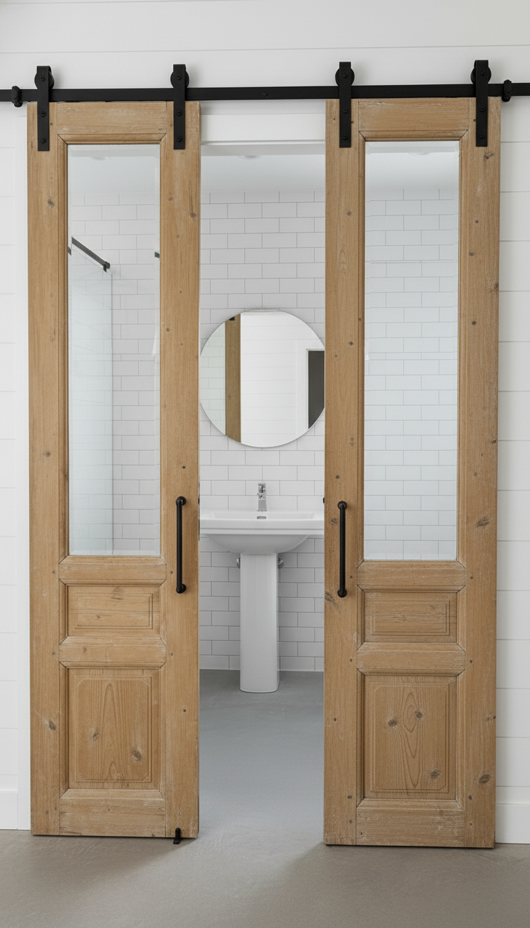 Antique French panel doors with Glass (98x36) P145