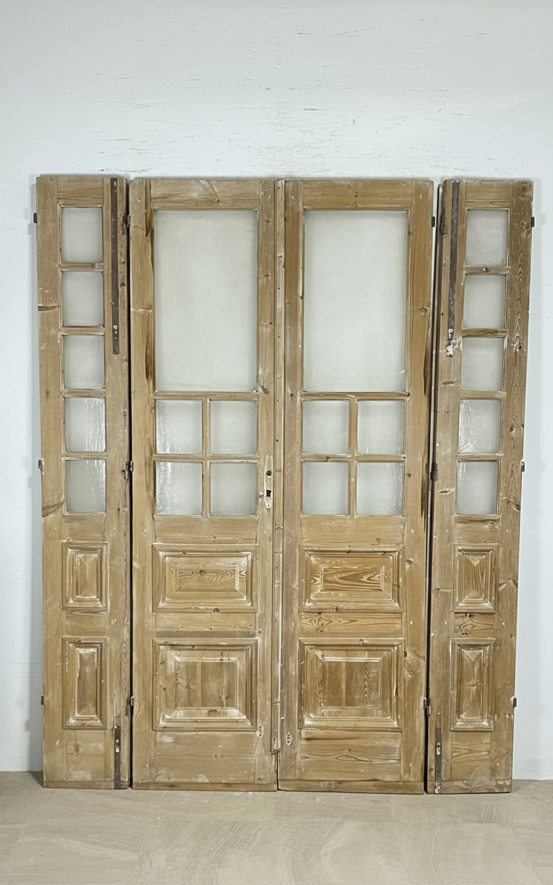 Antique French panel doors with Glass - 4 Piece set (96x75) P182