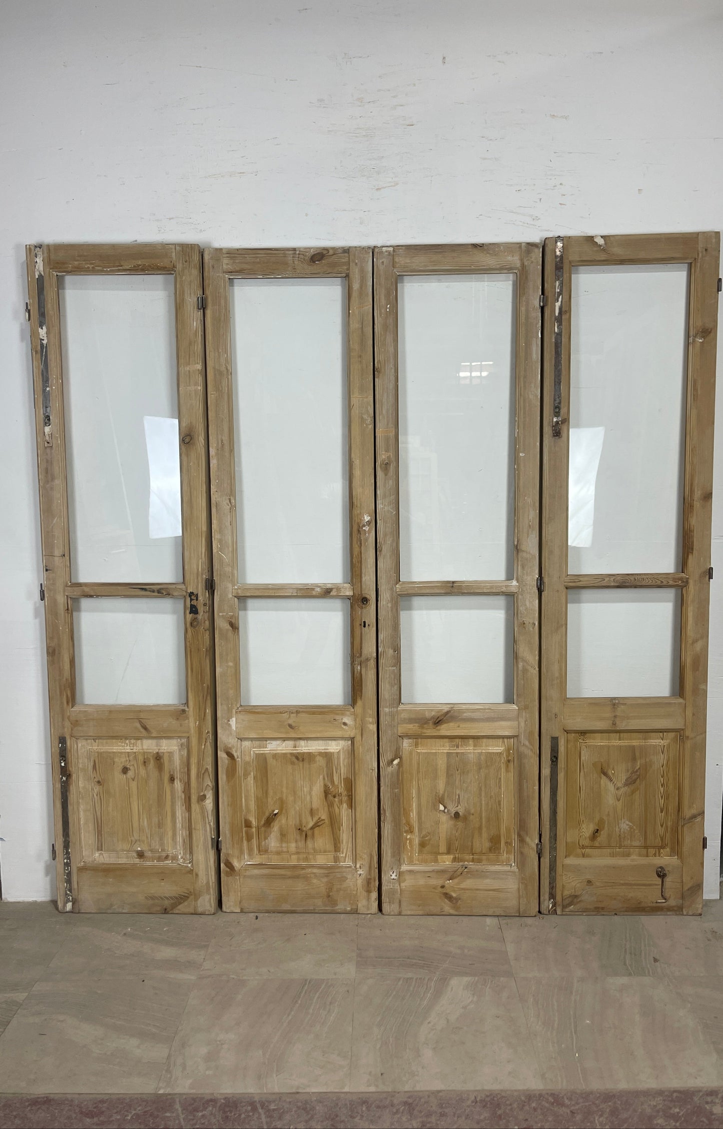 Antique French panel doors with Glass (84.5 x82)  4 Piece set O104