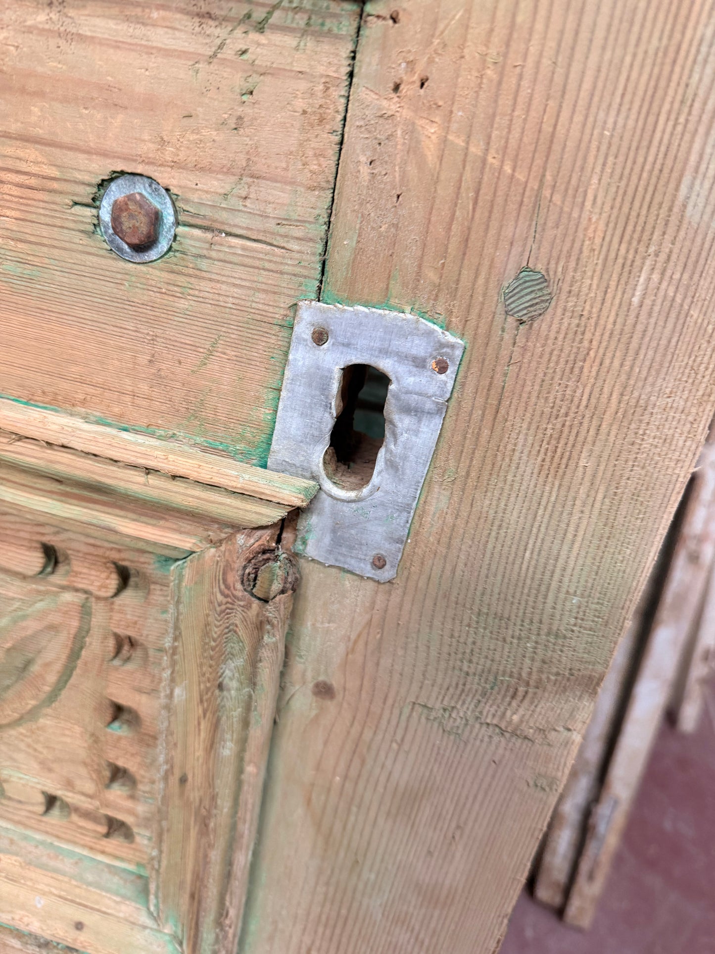 Antique French panel door with carvings (101x63) P132