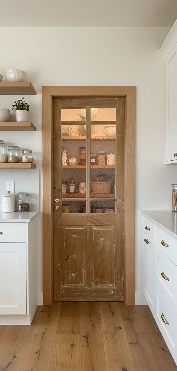 Antique French panel single door with glass (81x28.5) P195