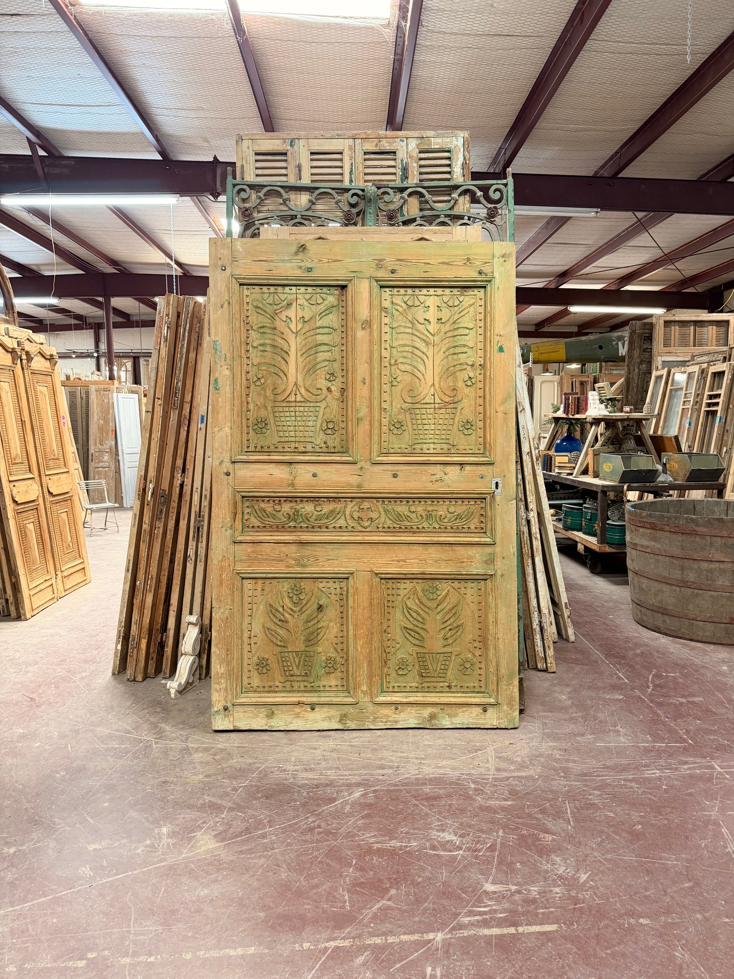 Antique French panel door with carvings (101x63) P132