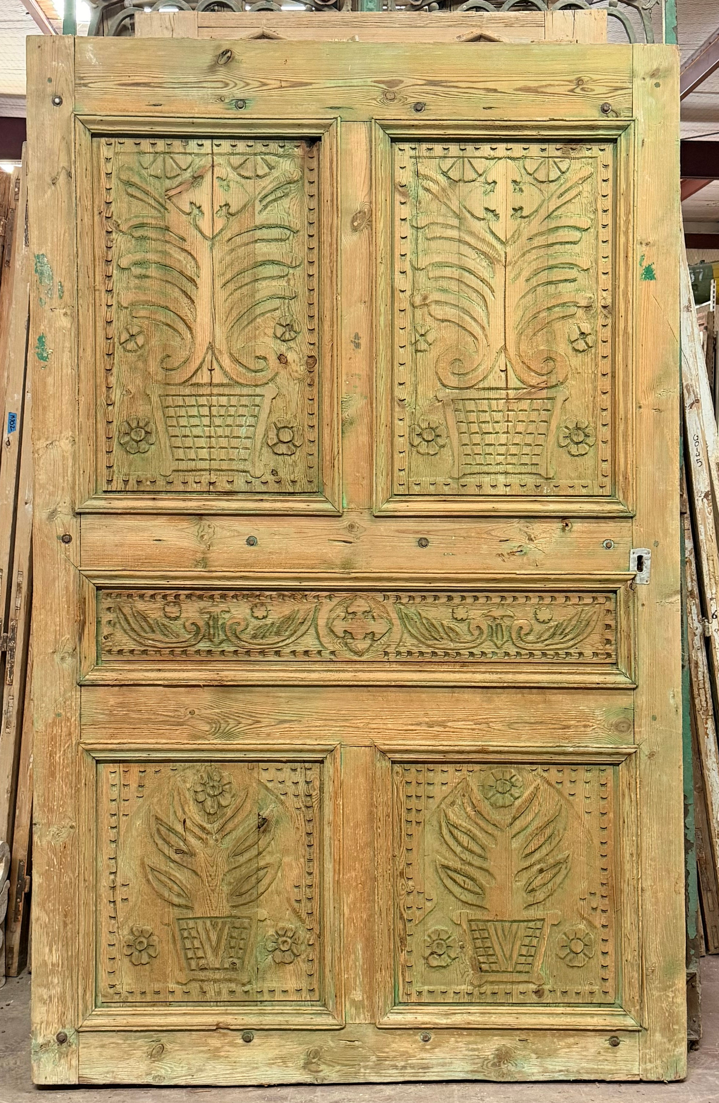 Antique French panel door with carvings (101x63) P132