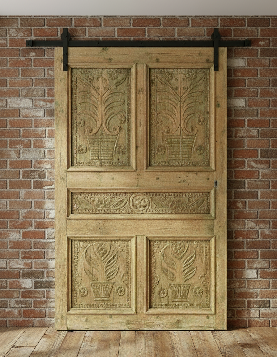 Antique French panel door with carvings (101x63) P132