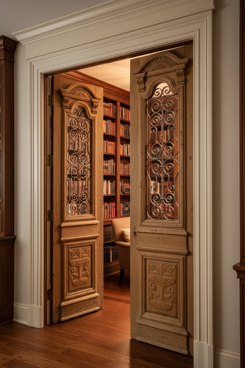 Antique French panel doors with Metal (97 x 50.75) O36