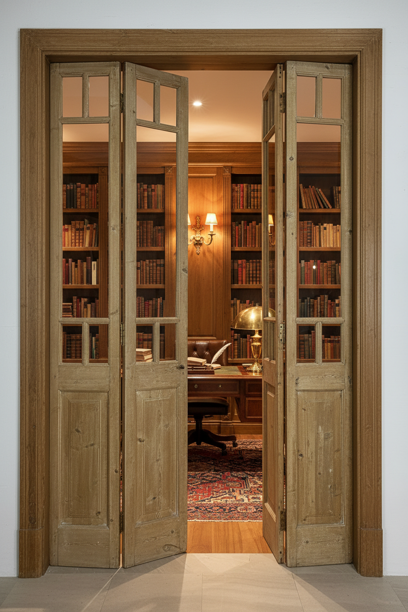 Antique French panel doors with Glass (98.5 x 58) O58   4 piece set
