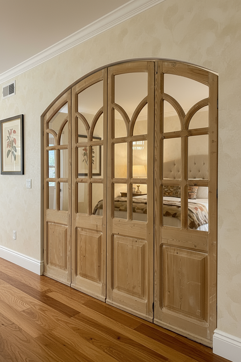 Antique French panel arched  doors with Glass (81x75.5) P107