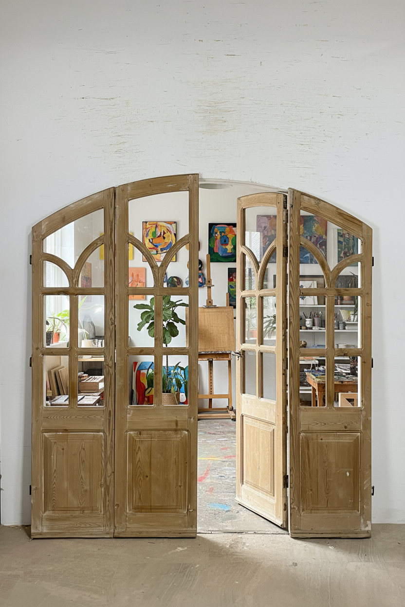 Antique French panel arched  doors with Glass (81x75.5) P107