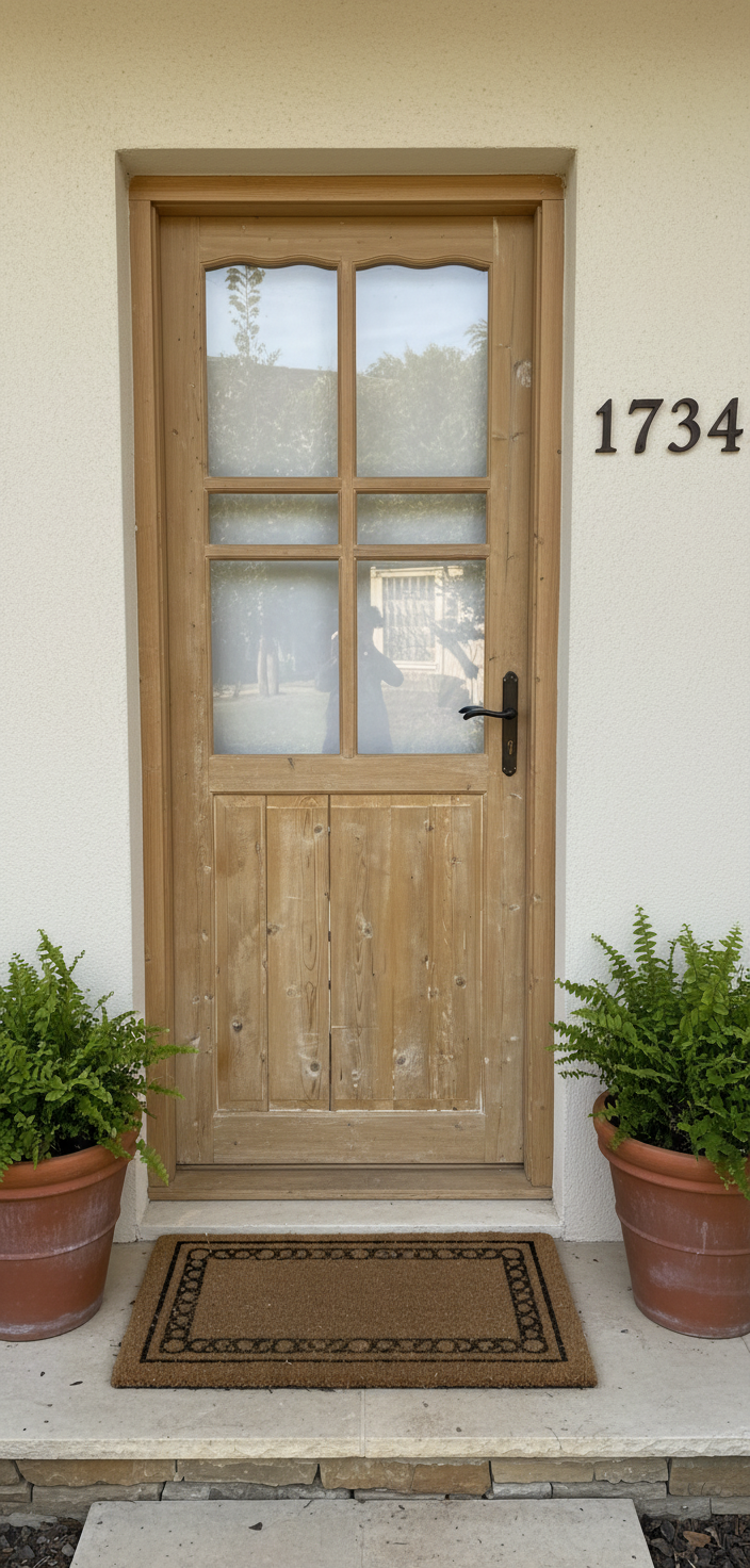 Antique French panel single door with glass (84.5x32.5) P202